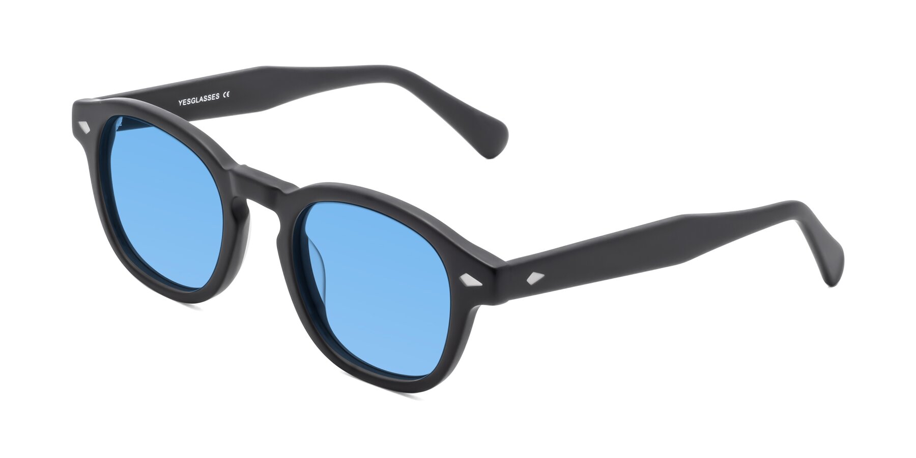 Angle of WALL-E in Matte Black with Medium Blue Tinted Lenses