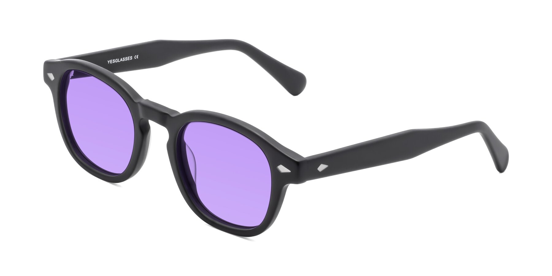 Angle of WALL-E in Matte Black with Medium Purple Tinted Lenses