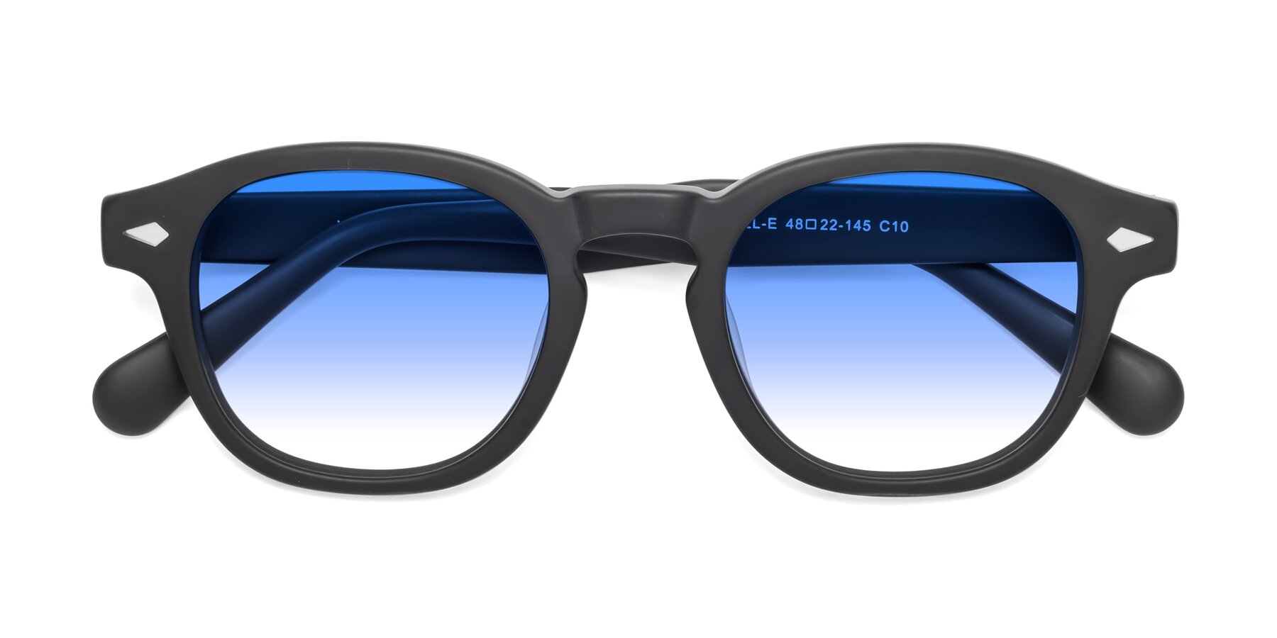 Folded Front of WALL-E in Matte Black with Blue Gradient Lenses