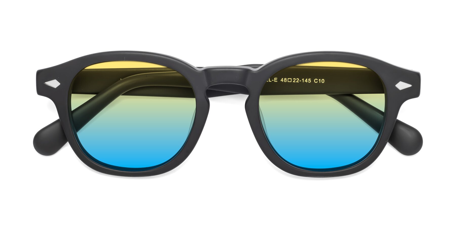 Folded Front of WALL-E in Matte Black with Yellow / Blue Gradient Lenses