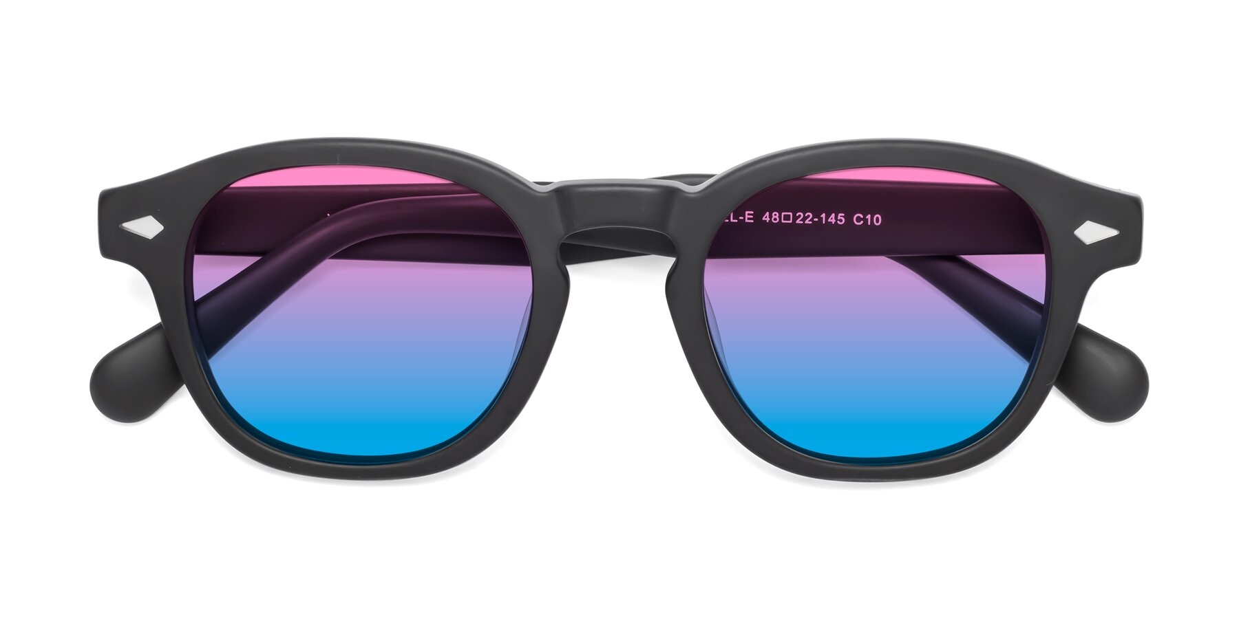 Folded Front of WALL-E in Matte Black with Pink / Blue Gradient Lenses