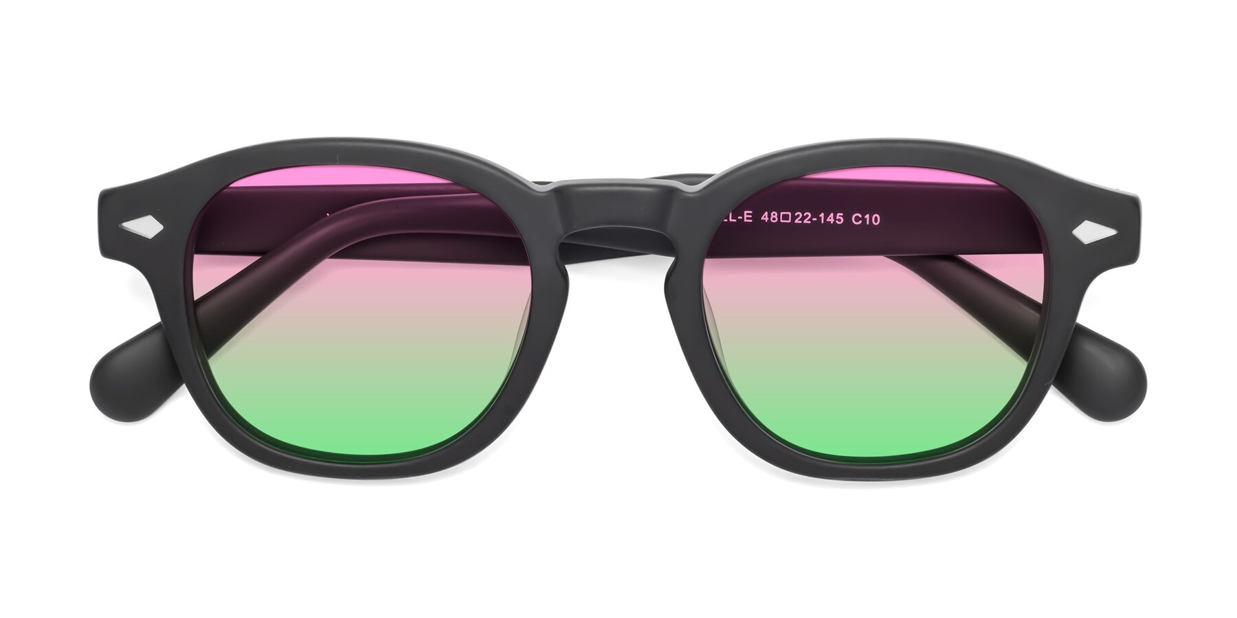 Folded Front of WALL-E in Matte Black with Pink / Green Gradient Lenses