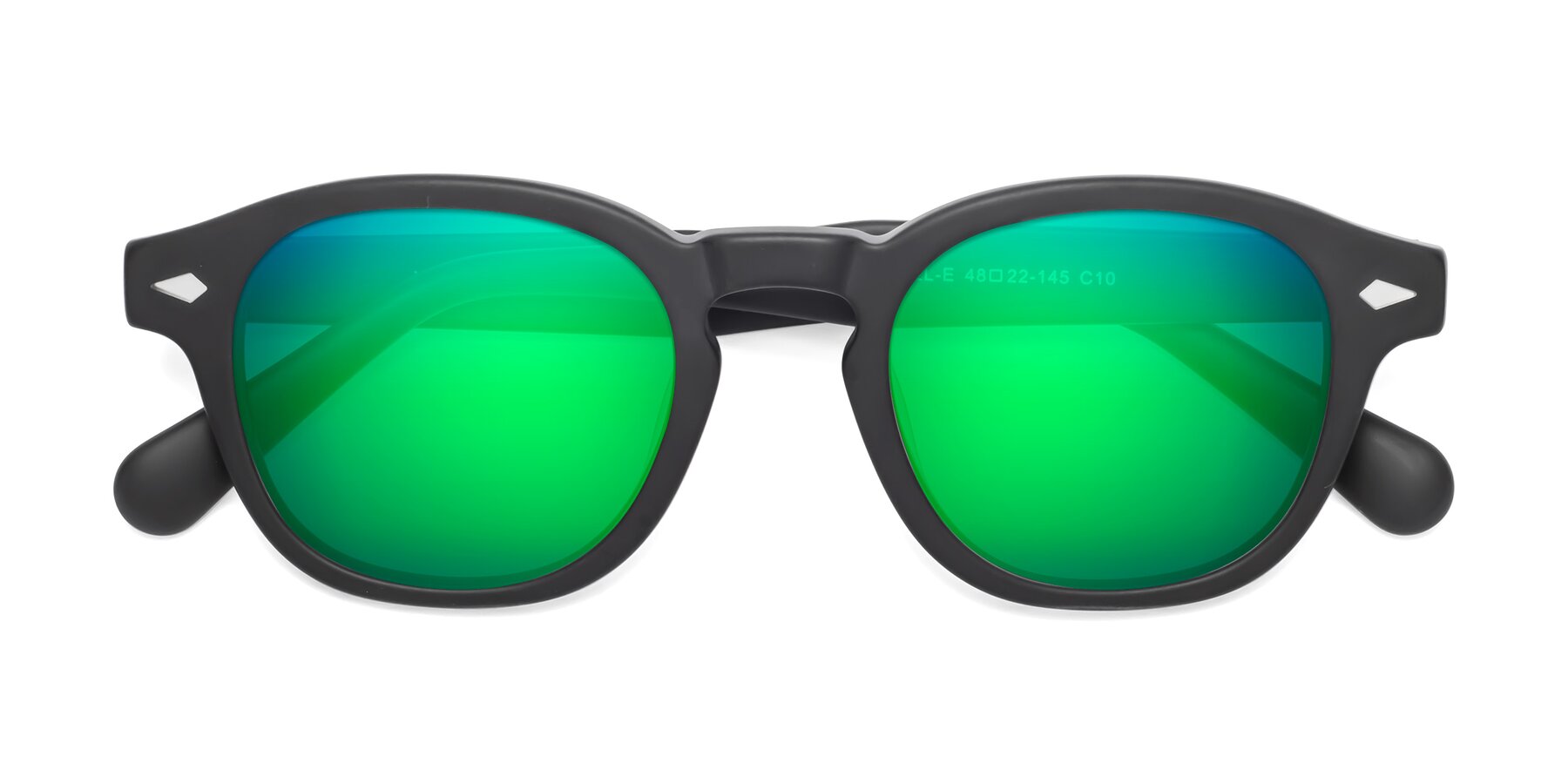 Folded Front of WALL-E in Matte Black with Green Mirrored Lenses