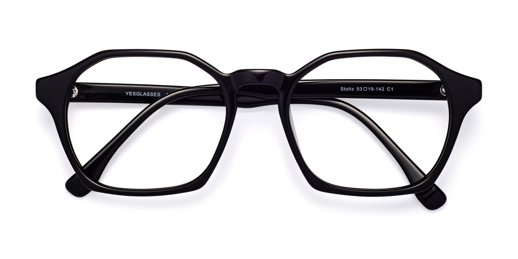 Folded Front of Stoltz in Black with Clear Reading Eyeglass Lenses