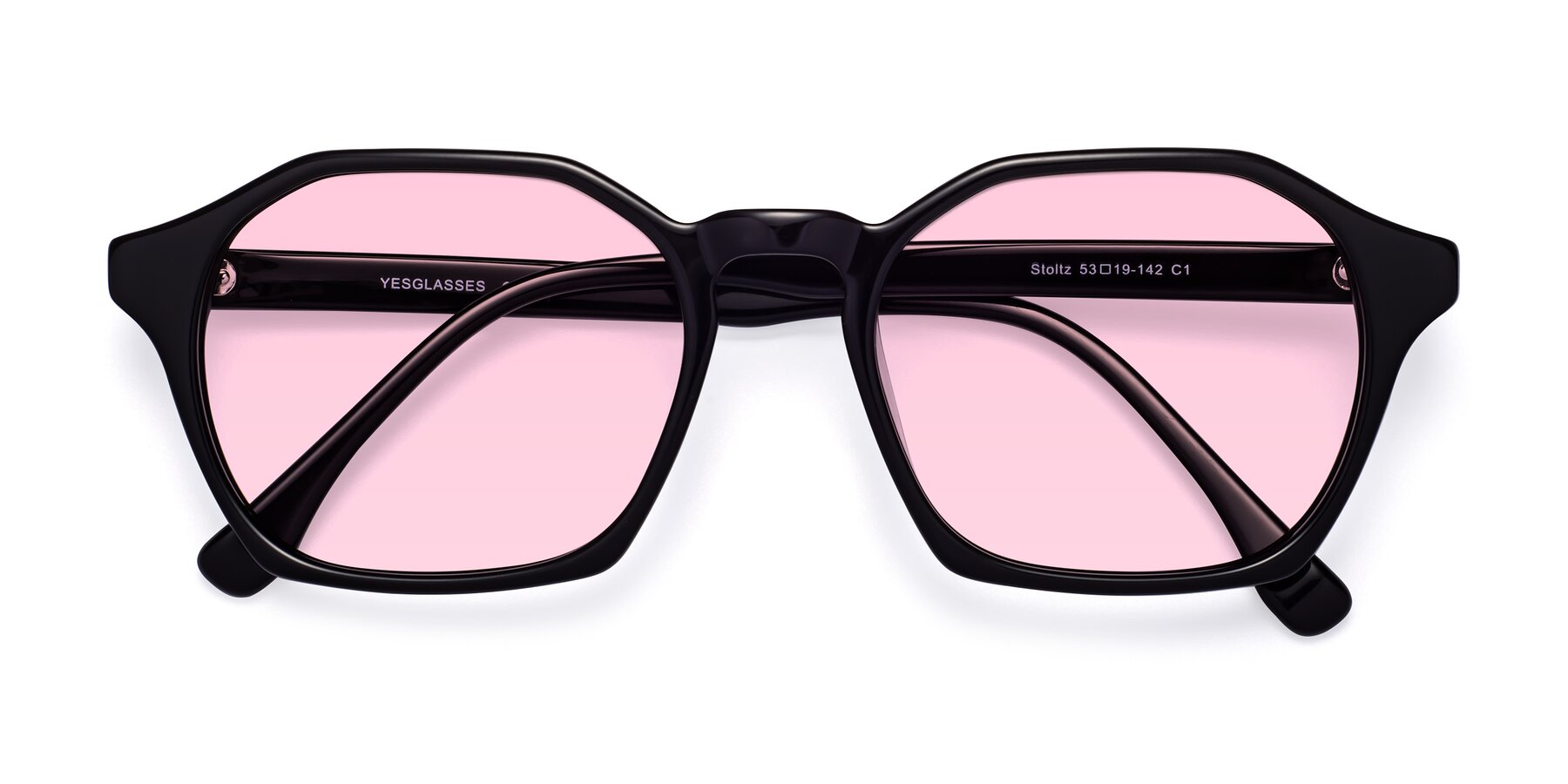 Folded Front of Stoltz in Black with Light Pink Tinted Lenses