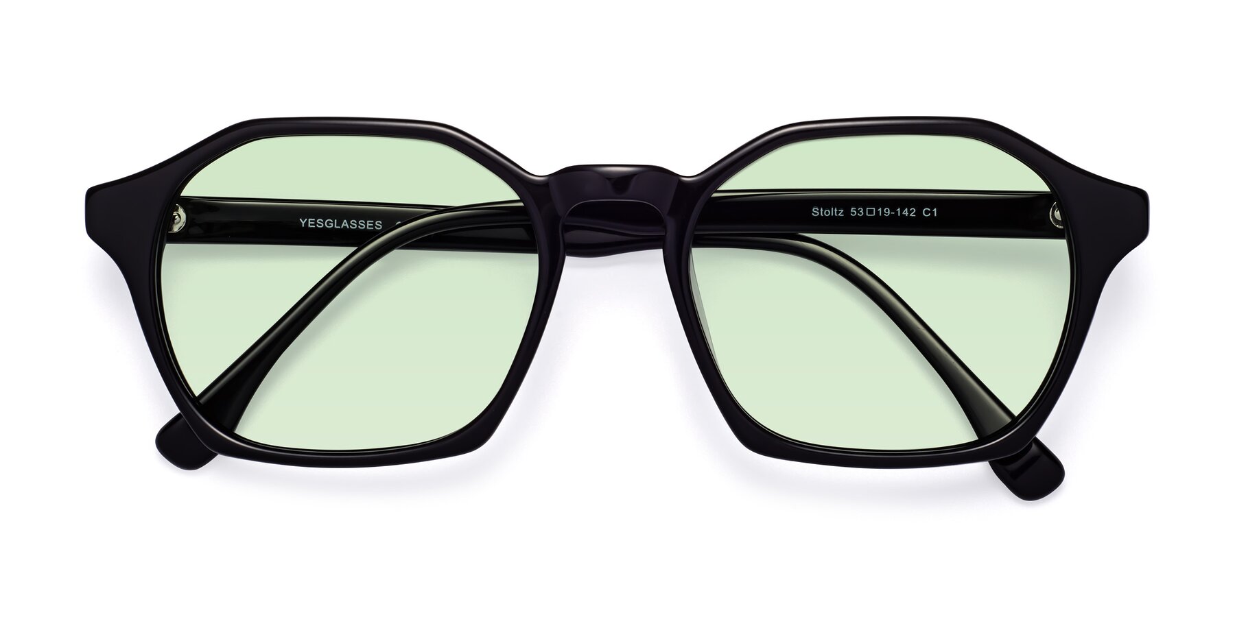 Folded Front of Stoltz in Black with Light Green Tinted Lenses