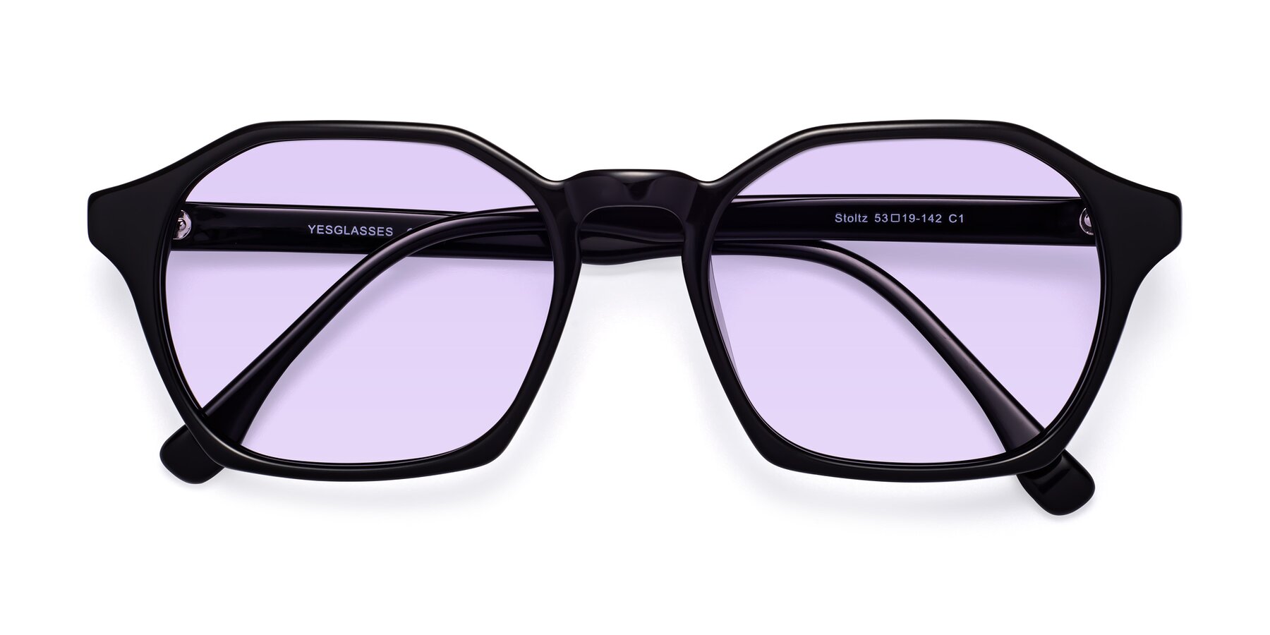 Folded Front of Stoltz in Black with Light Purple Tinted Lenses