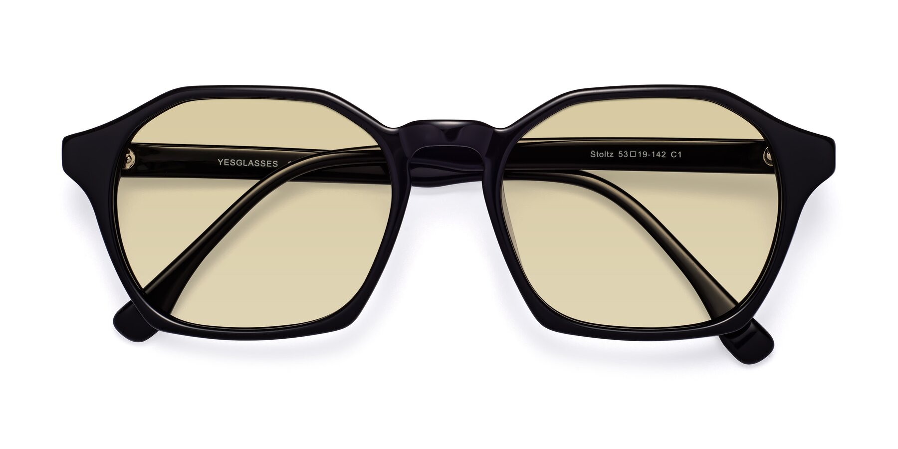 Folded Front of Stoltz in Black with Light Champagne Tinted Lenses