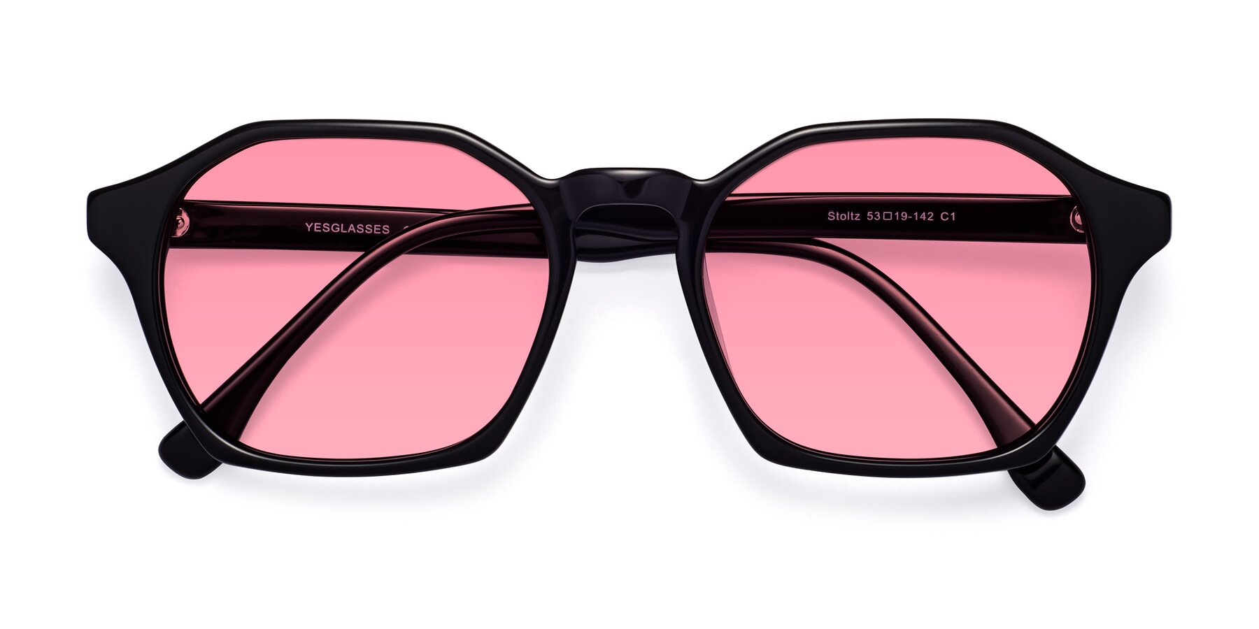 Folded Front of Stoltz in Black with Pink Tinted Lenses
