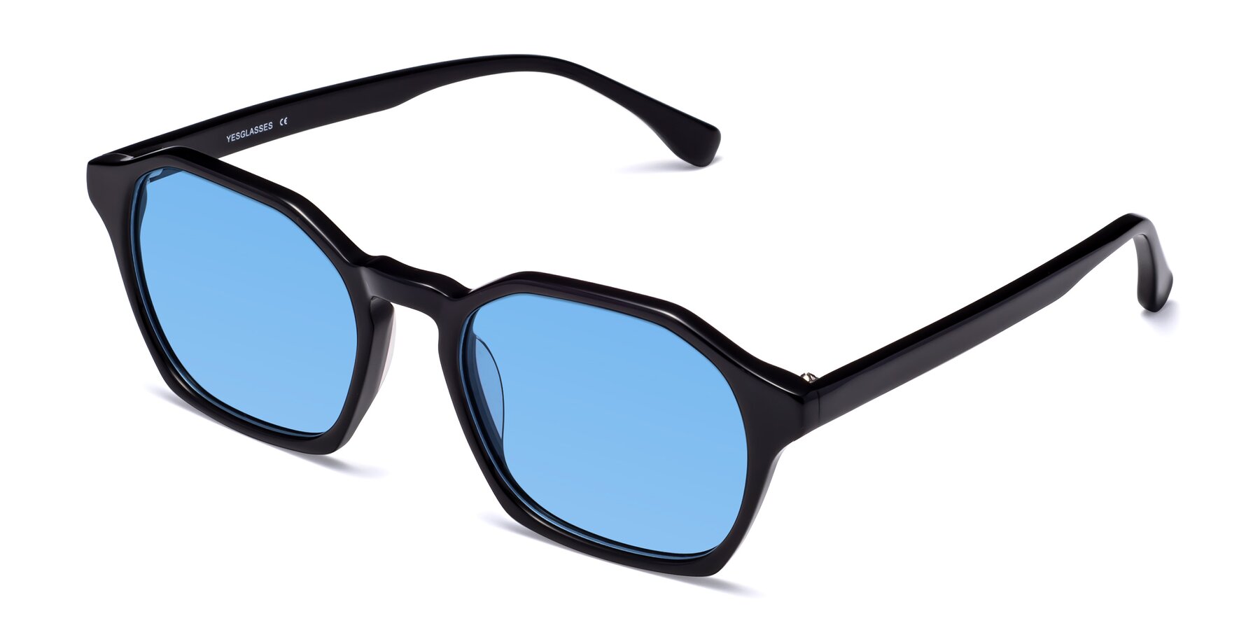 Angle of Stoltz in Black with Medium Blue Tinted Lenses