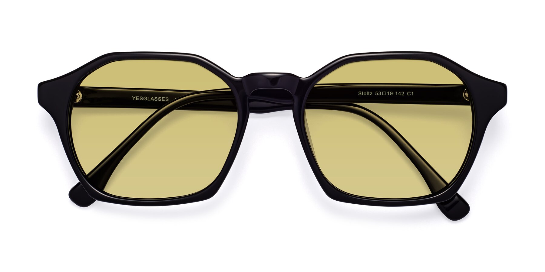 Folded Front of Stoltz in Black with Medium Champagne Tinted Lenses