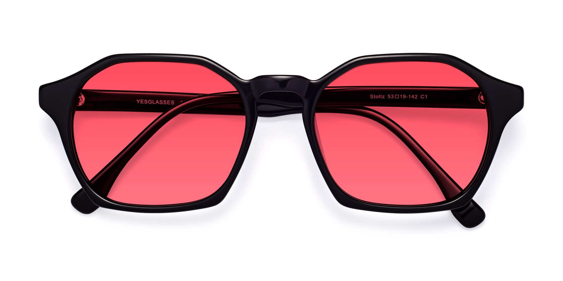 Folded Front of Stoltz in Black with Red Tinted Lenses