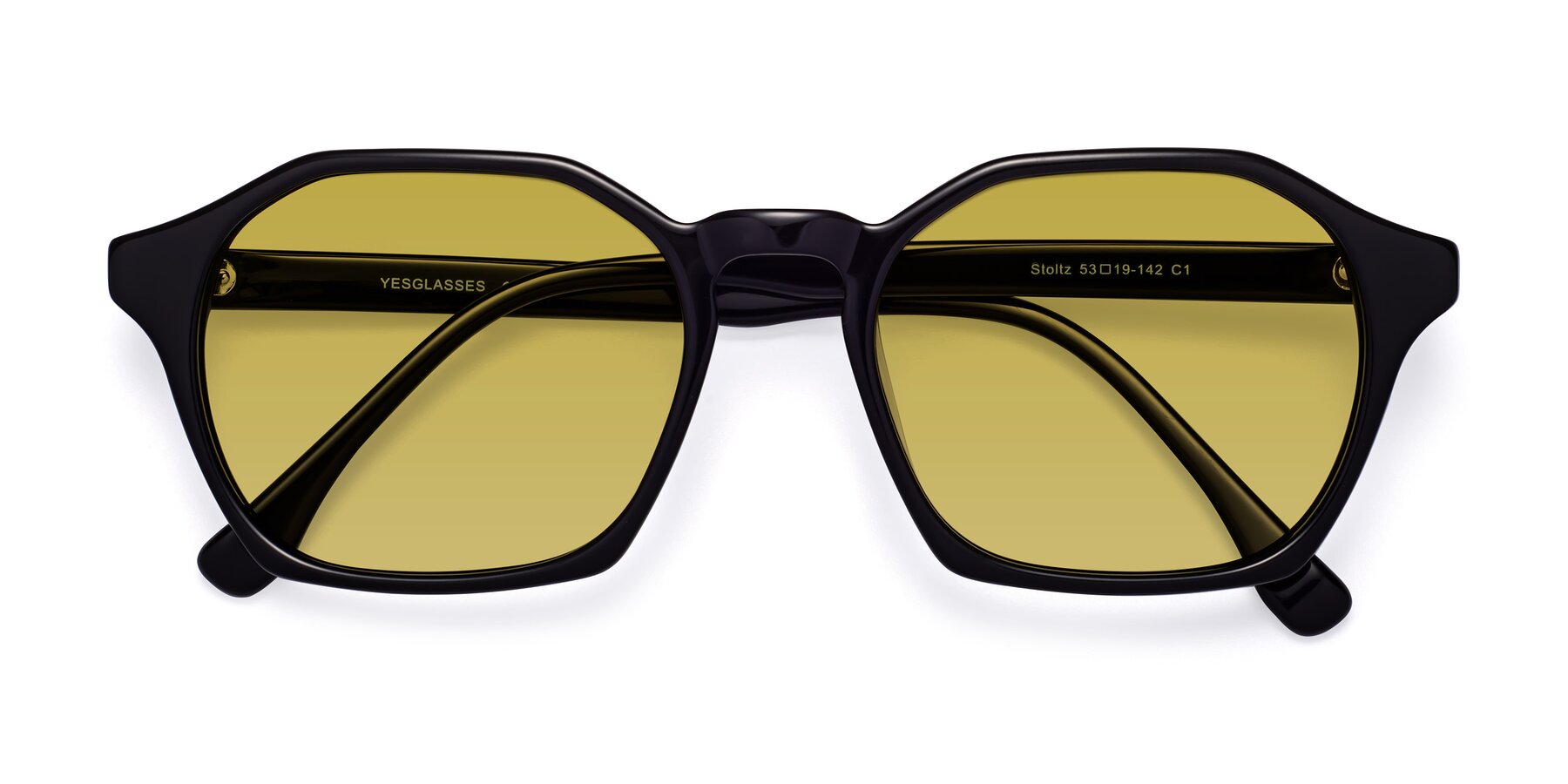 Folded Front of Stoltz in Black with Champagne Tinted Lenses