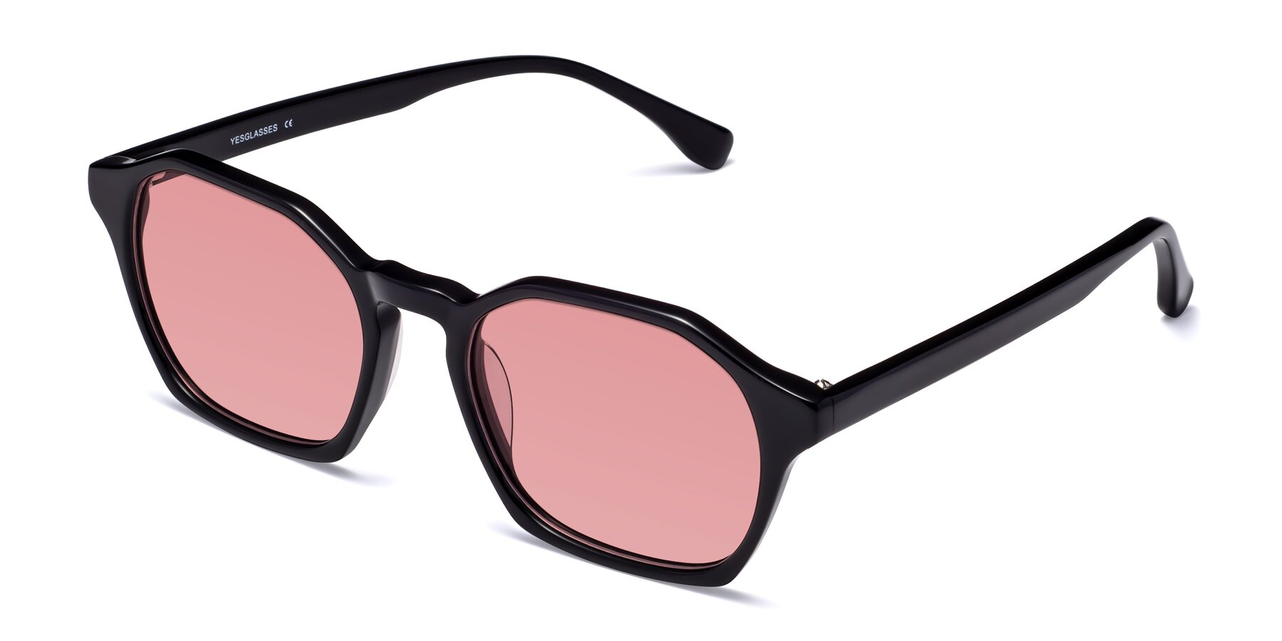 Angle of Stoltz in Black with Medium Garnet Tinted Lenses