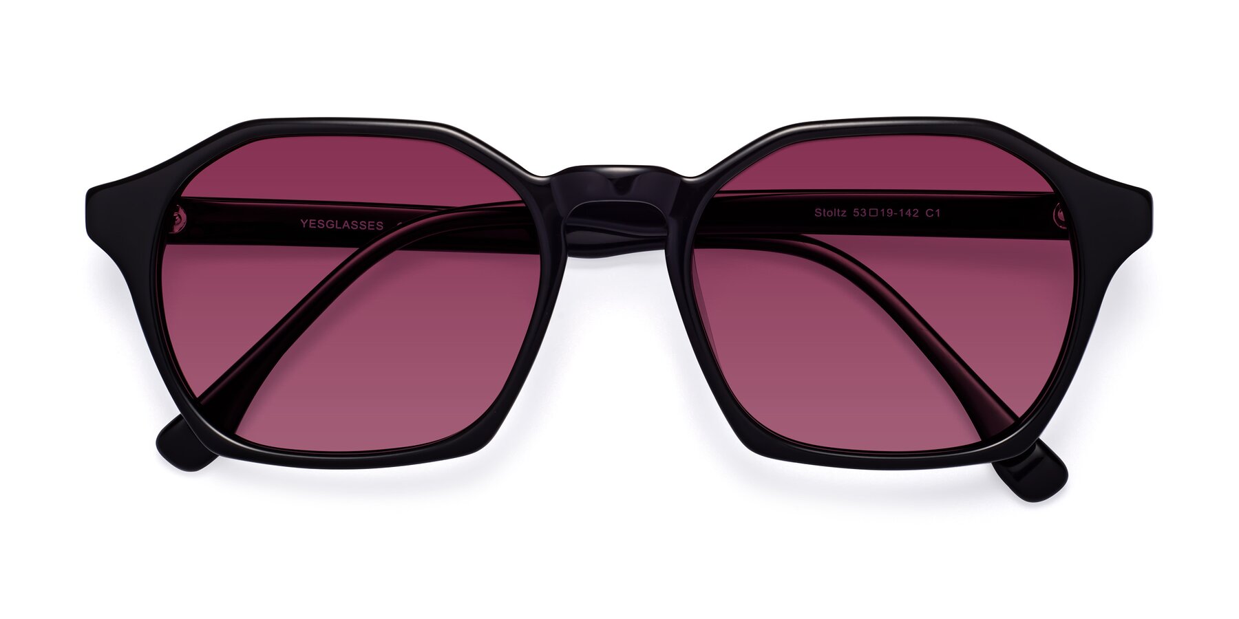 Folded Front of Stoltz in Black with Wine Tinted Lenses