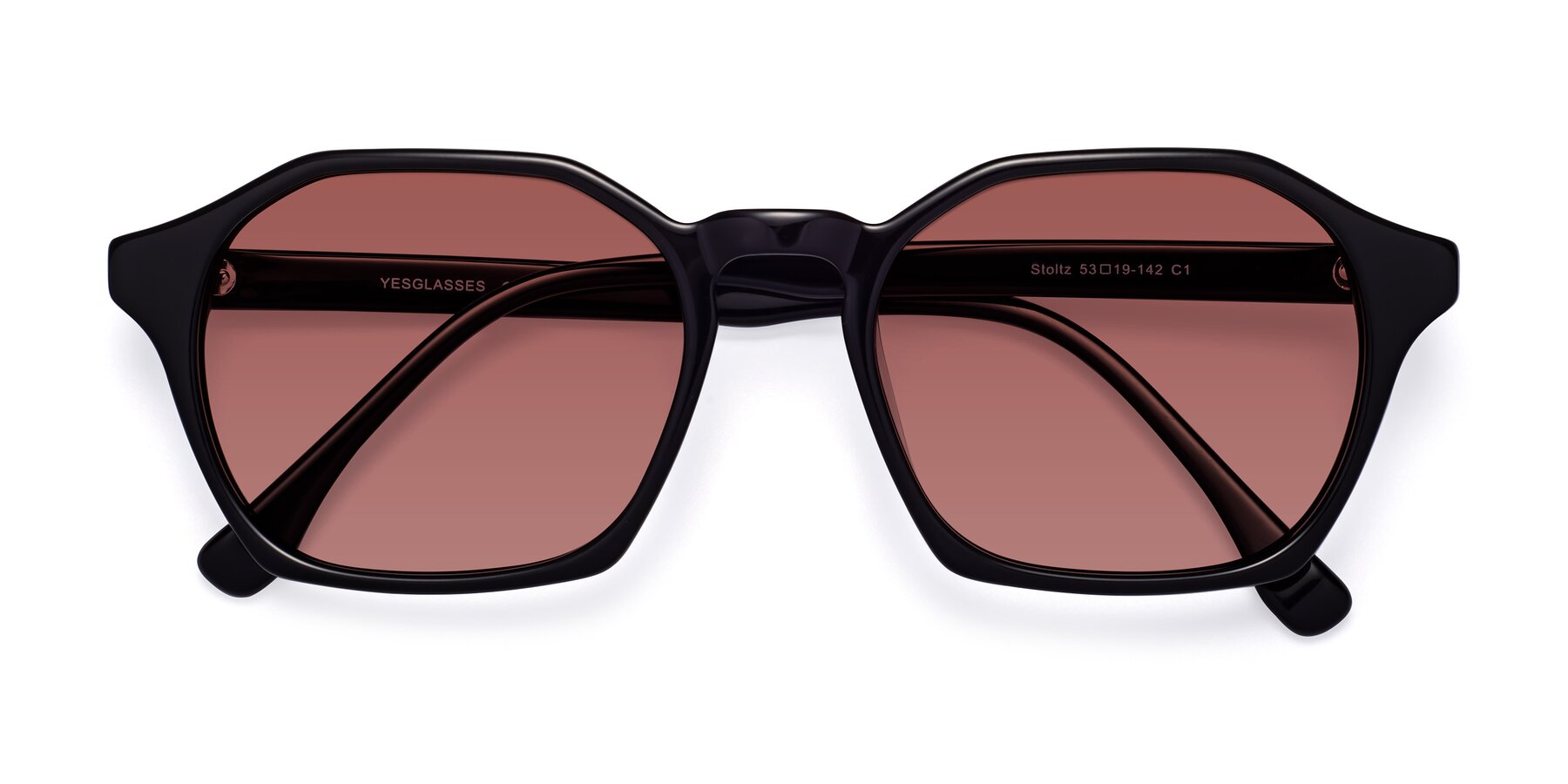 Folded Front of Stoltz in Black with Garnet Tinted Lenses