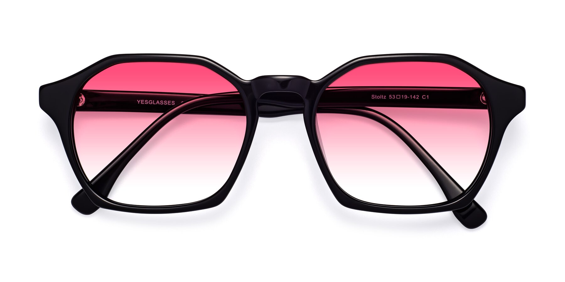 Folded Front of Stoltz in Black with Pink Gradient Lenses