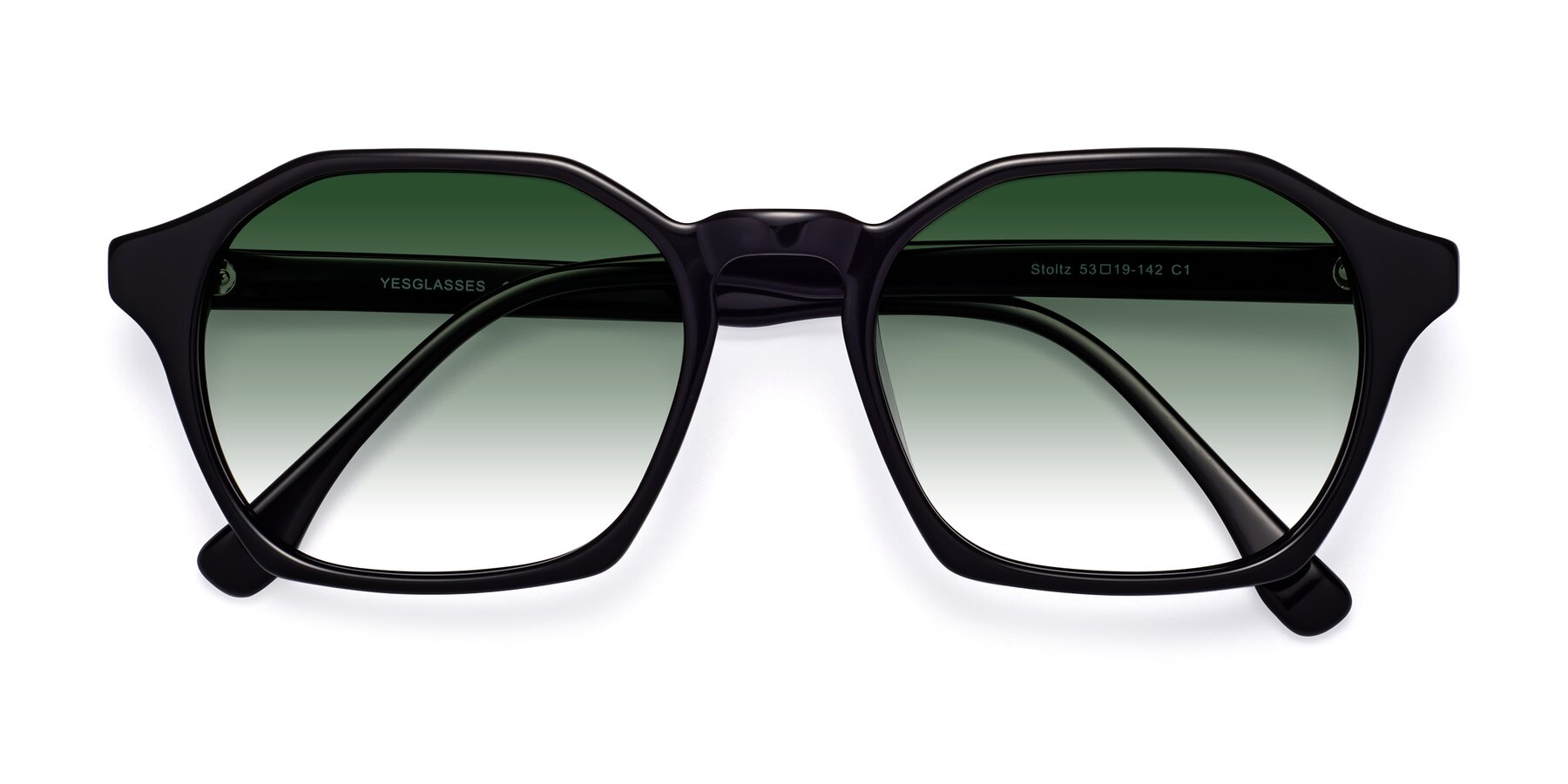 Folded Front of Stoltz in Black with Green Gradient Lenses