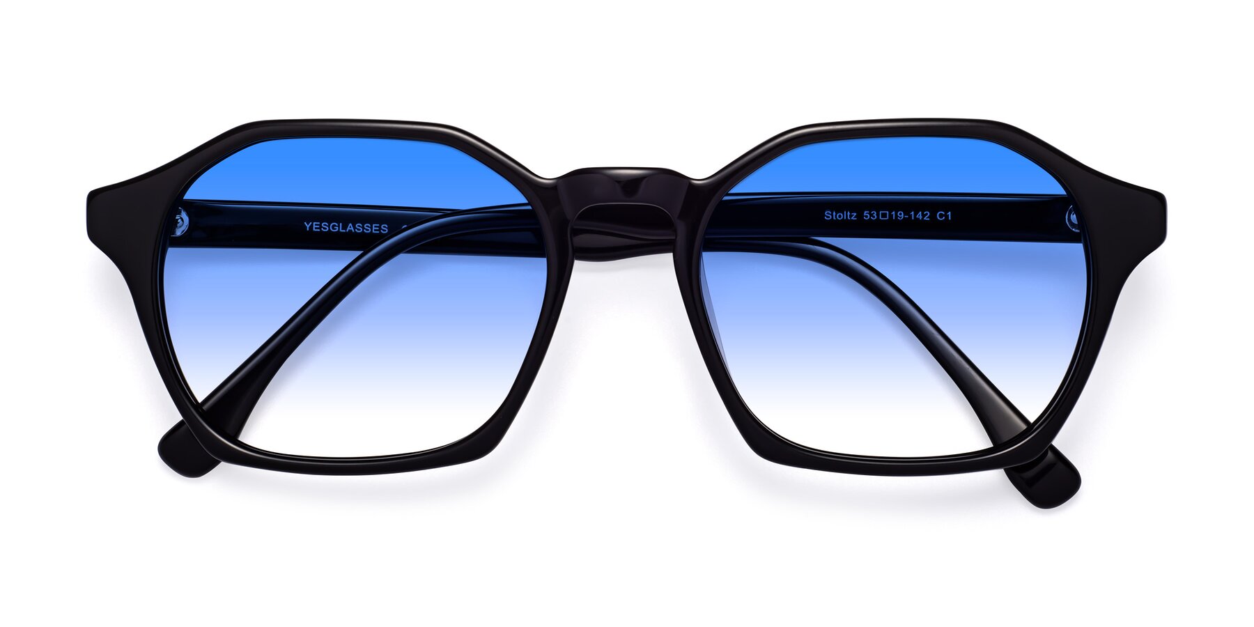 Folded Front of Stoltz in Black with Blue Gradient Lenses