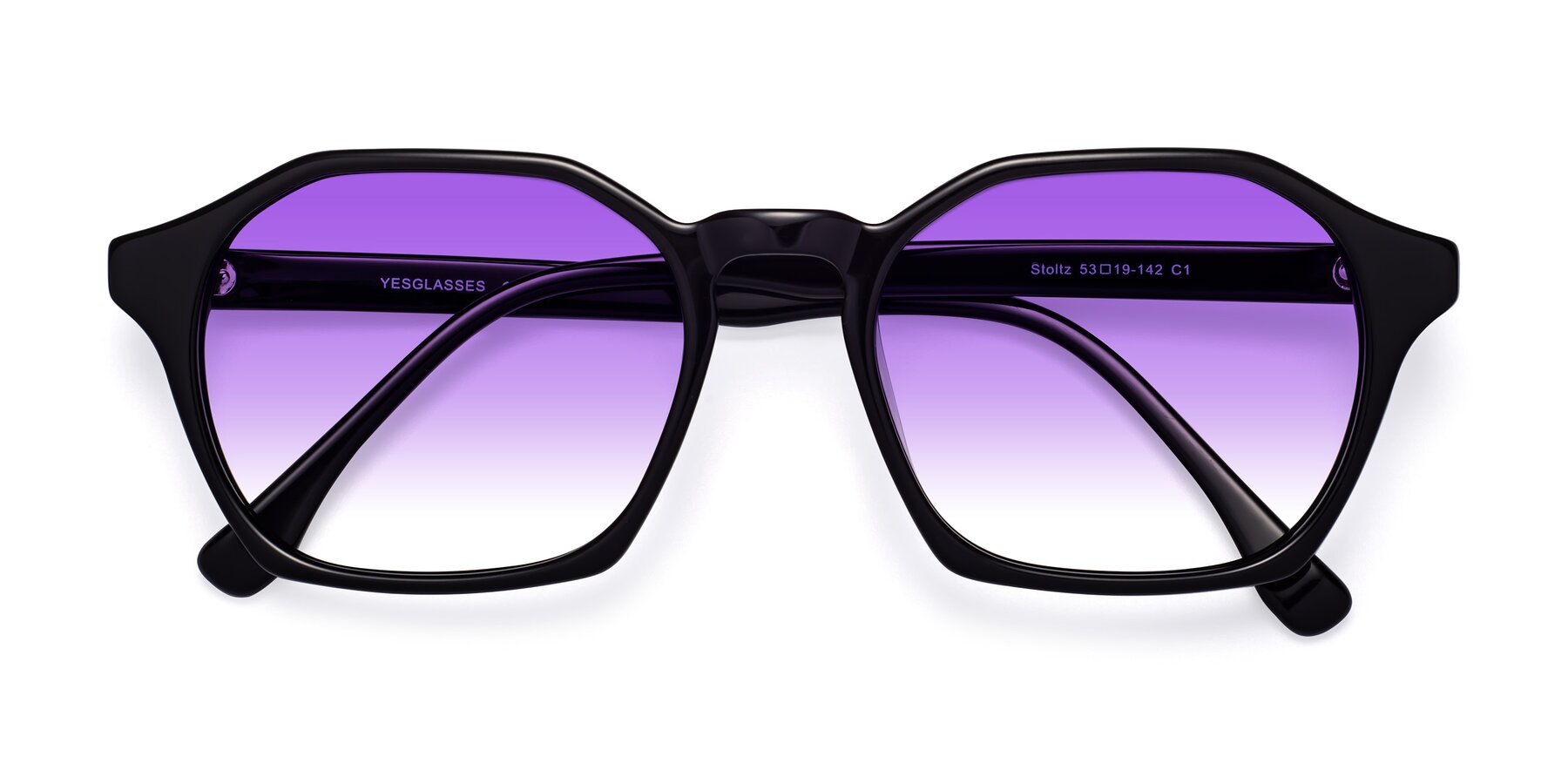 Folded Front of Stoltz in Black with Purple Gradient Lenses
