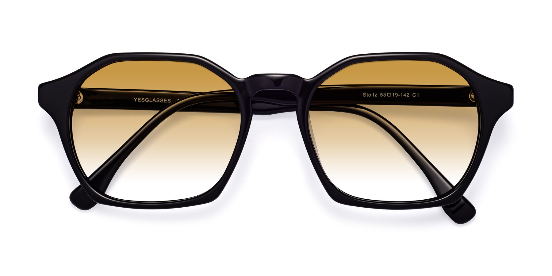 Folded Front of Stoltz in Black with Champagne Gradient Lenses