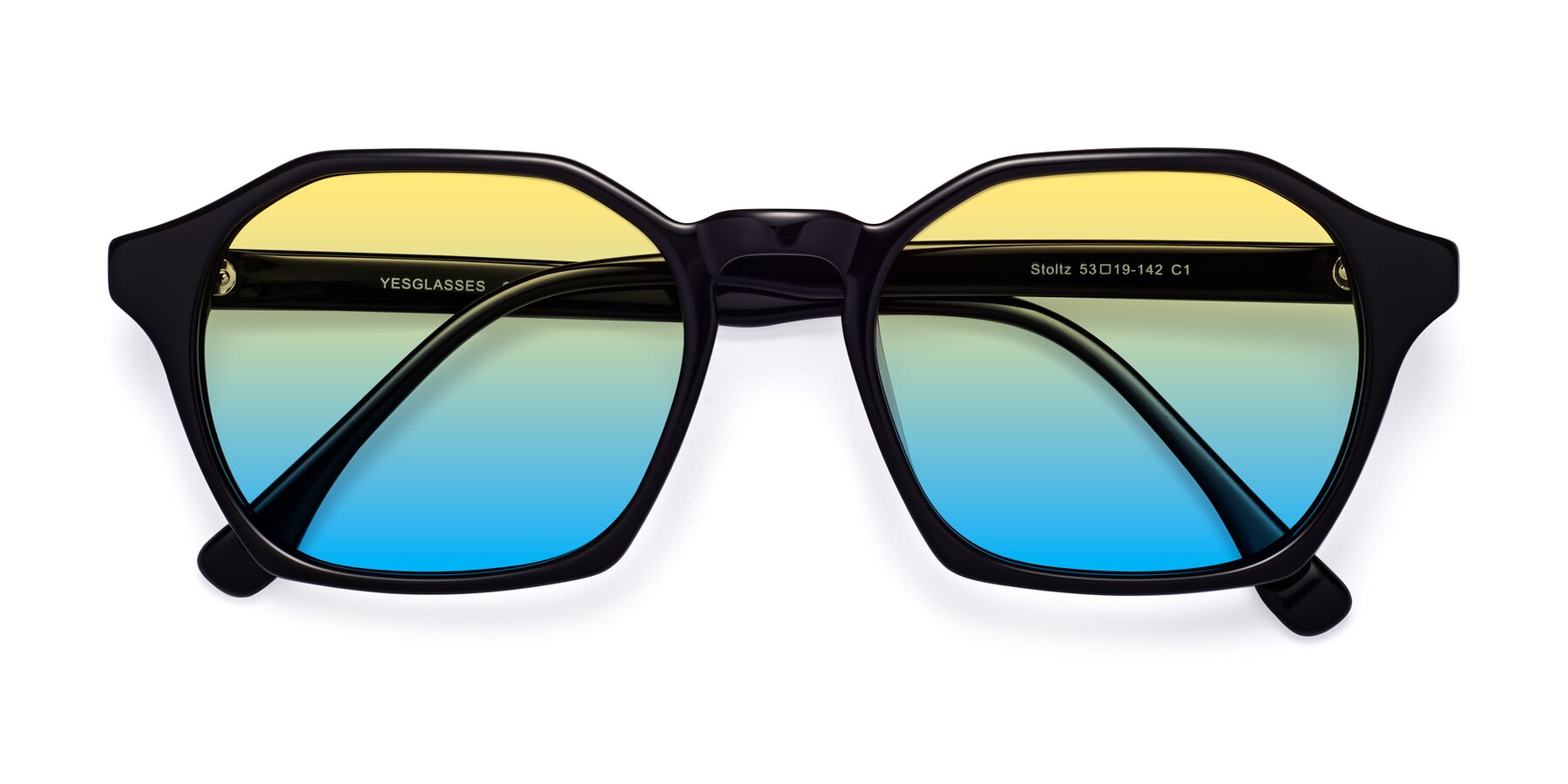 Folded Front of Stoltz in Black with Yellow / Blue Gradient Lenses