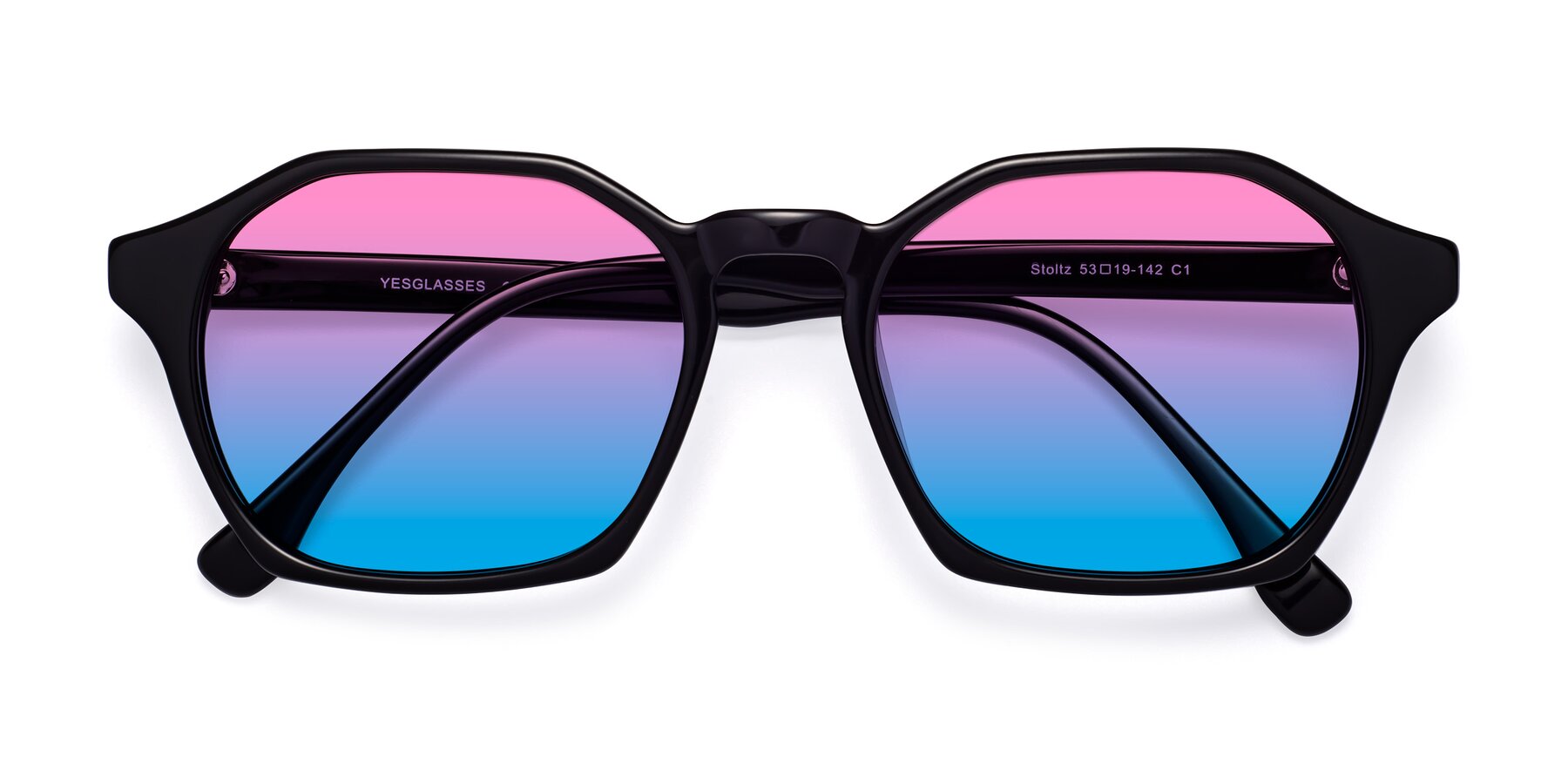 Folded Front of Stoltz in Black with Pink / Blue Gradient Lenses