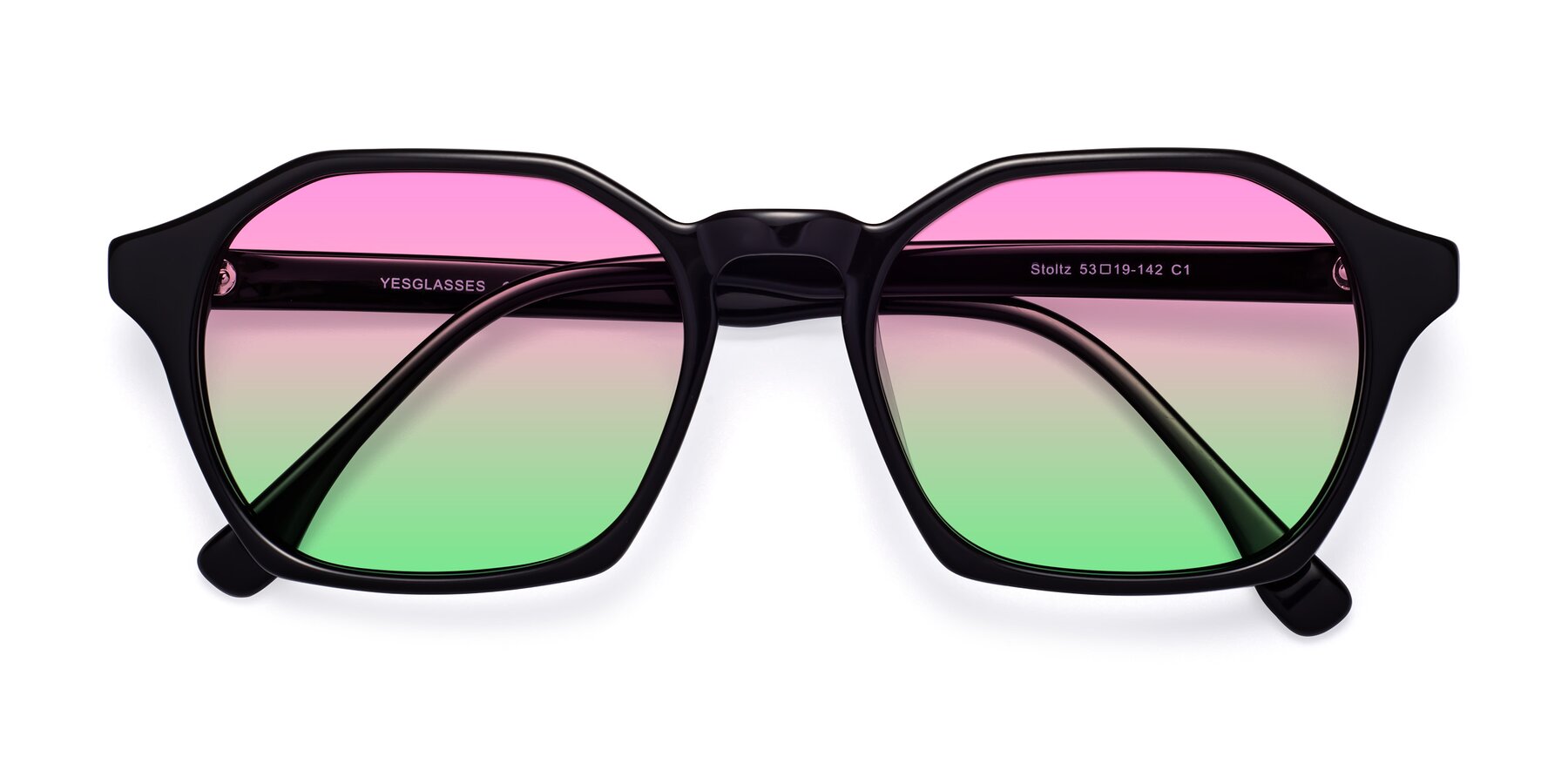 Folded Front of Stoltz in Black with Pink / Green Gradient Lenses