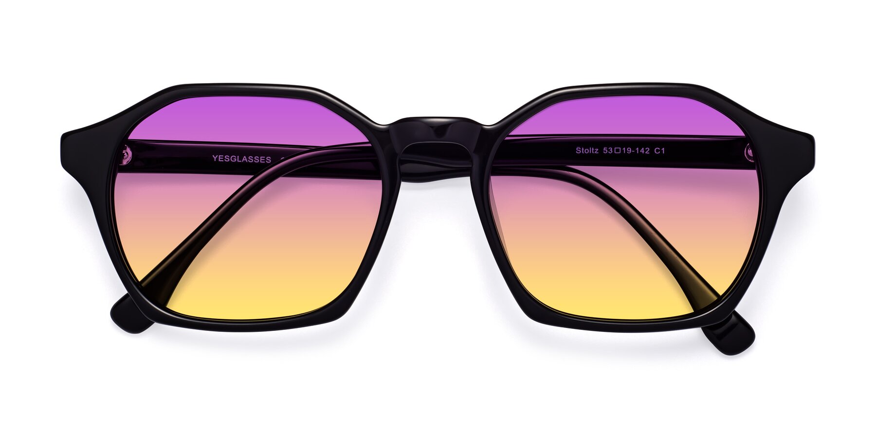Folded Front of Stoltz in Black with Purple / Yellow Gradient Lenses