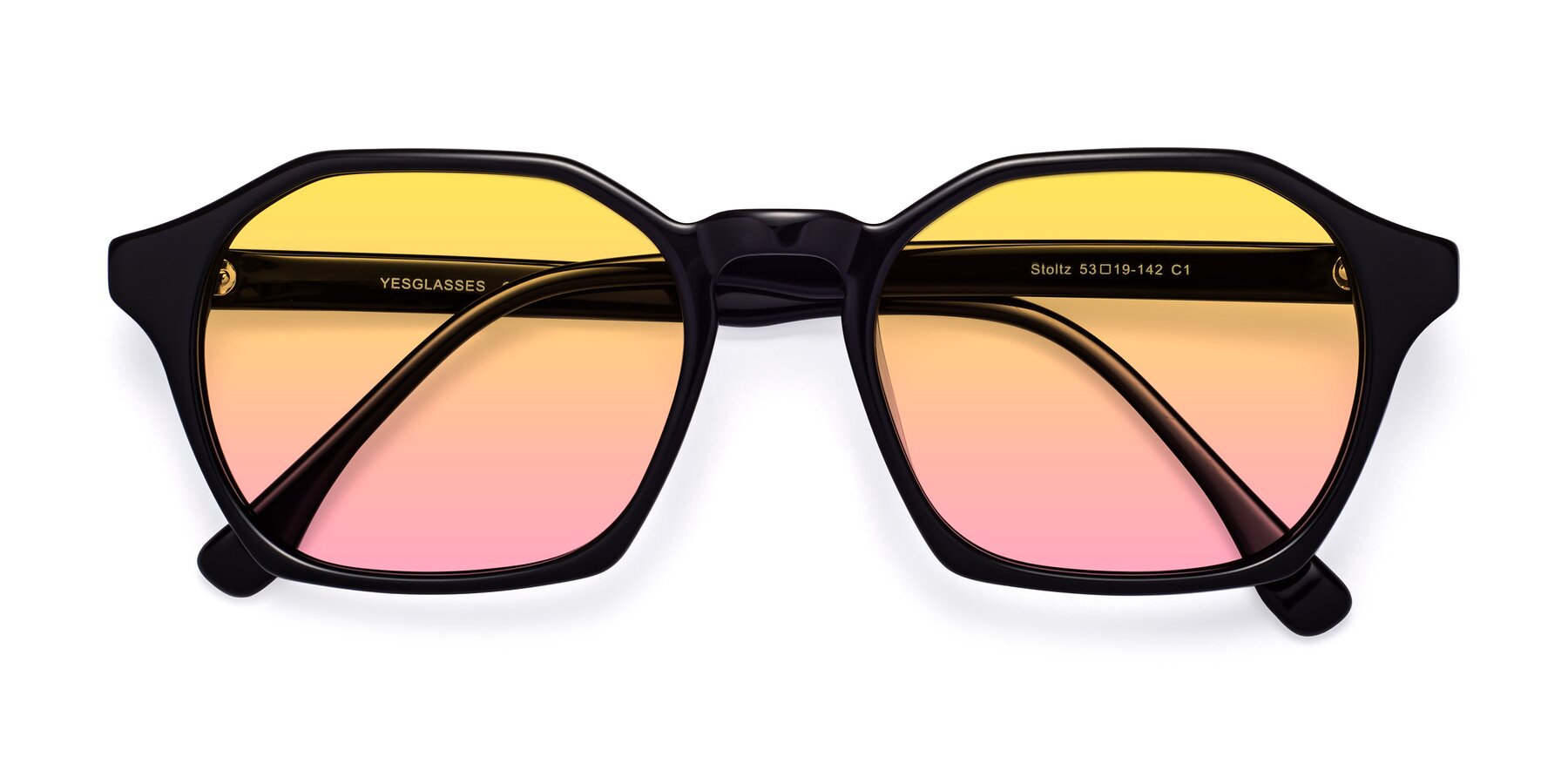 Folded Front of Stoltz in Black with Yellow / Pink Gradient Lenses