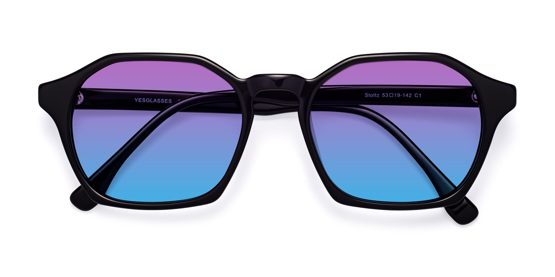 Folded Front of Stoltz in Black with Purple / Blue Gradient Lenses