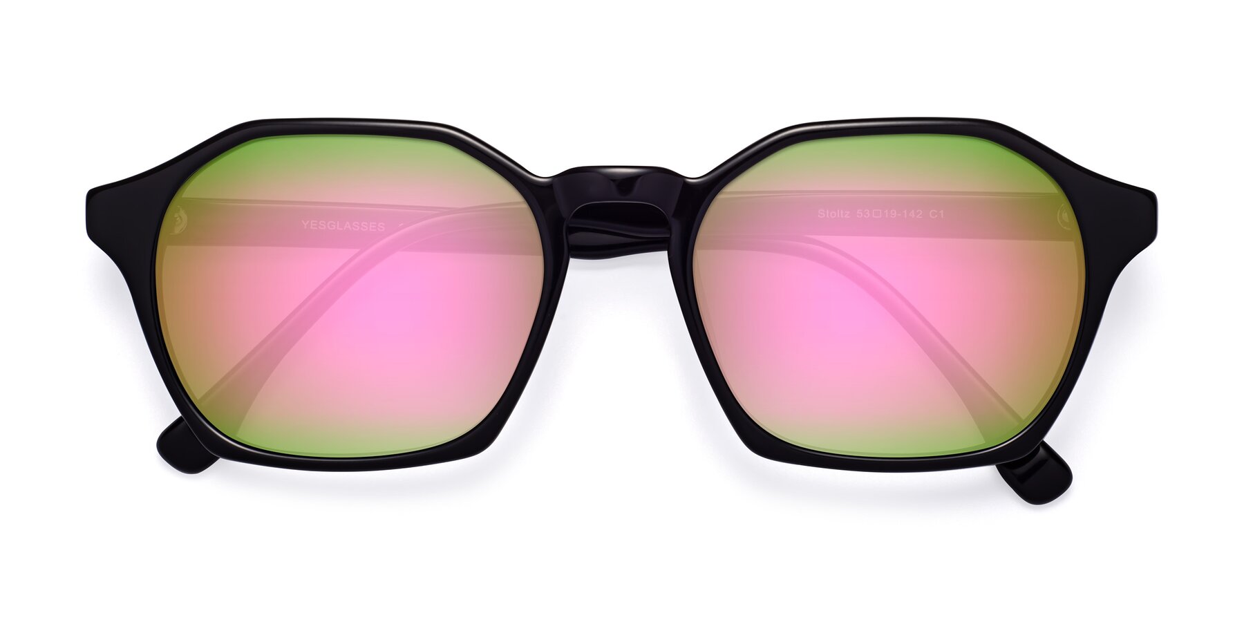 Folded Front of Stoltz in Black with Pink Mirrored Lenses