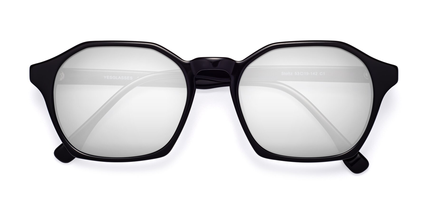 Folded Front of Stoltz in Black with Silver Mirrored Lenses