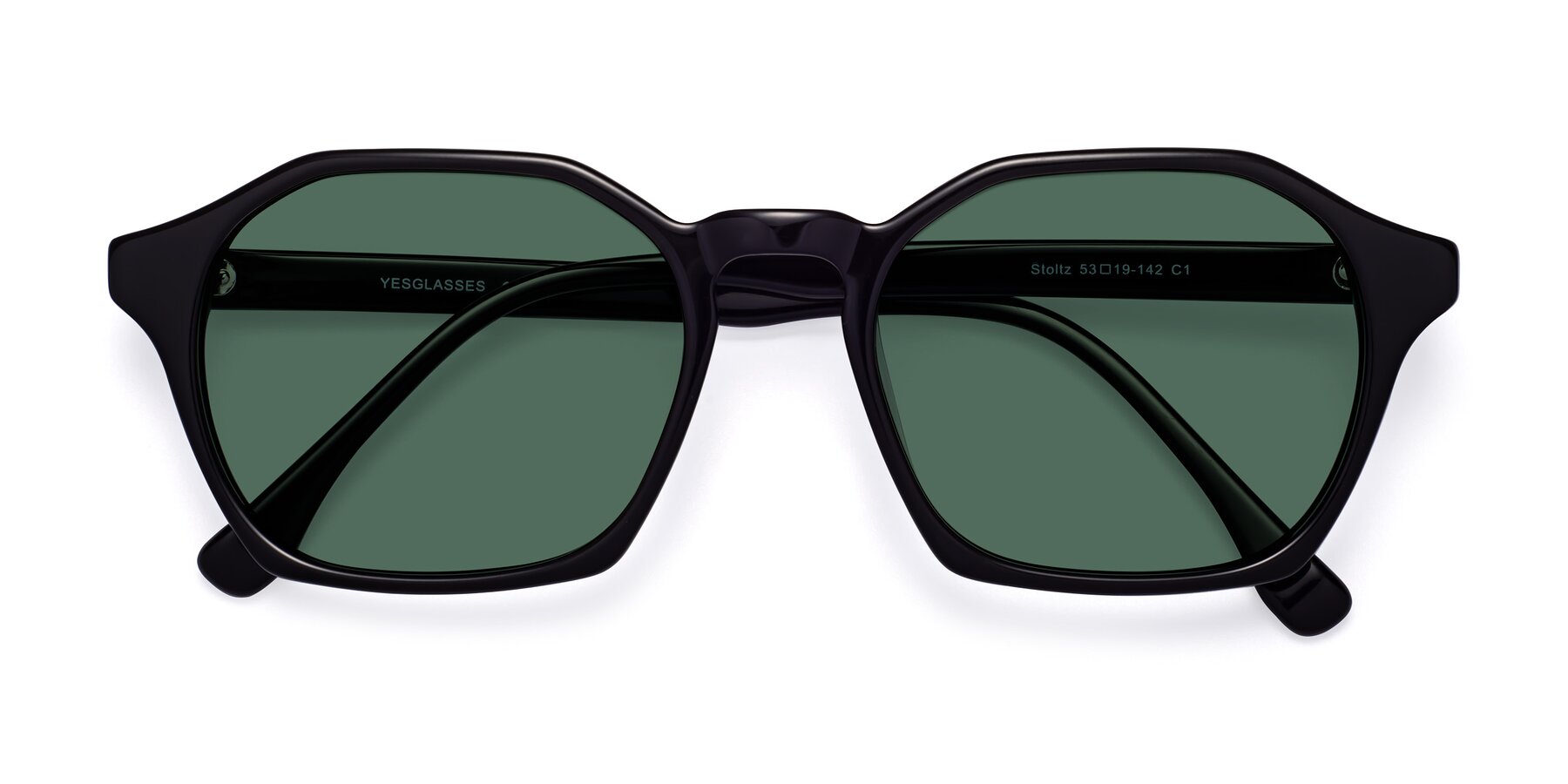 Folded Front of Stoltz in Black with Green Polarized Lenses