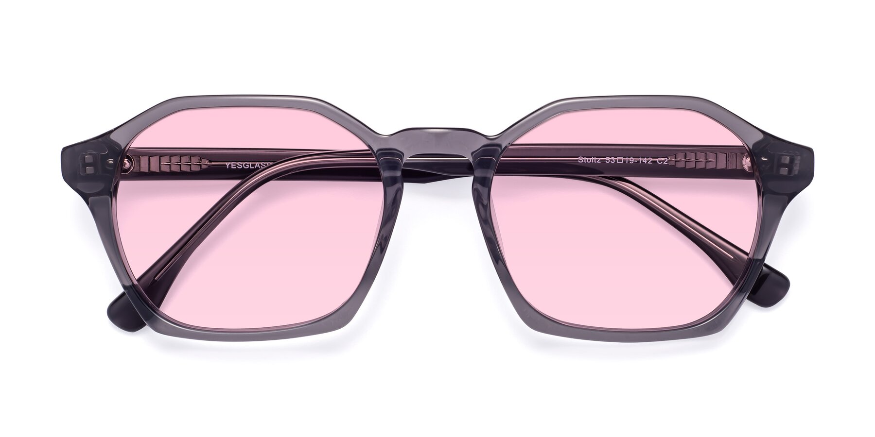 Folded Front of Stoltz in Translucent Gray with Light Pink Tinted Lenses