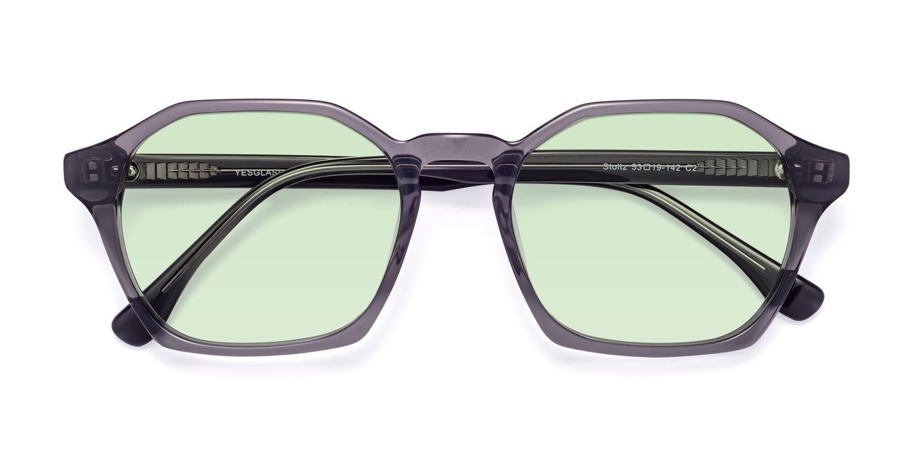 Folded Front of Stoltz in Translucent Gray with Light Green Tinted Lenses