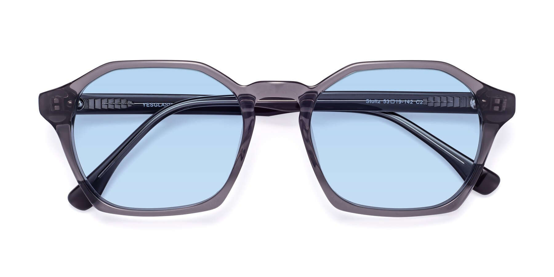Folded Front of Stoltz in Translucent Gray with Light Blue Tinted Lenses