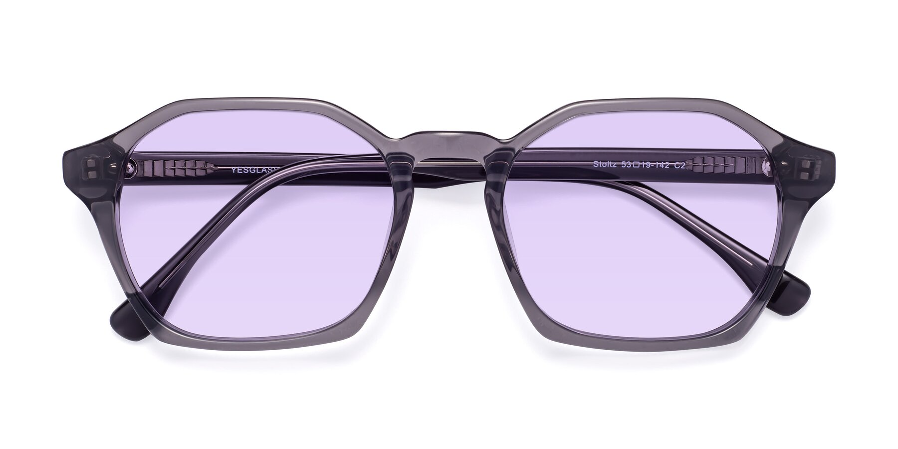 Folded Front of Stoltz in Translucent Gray with Light Purple Tinted Lenses