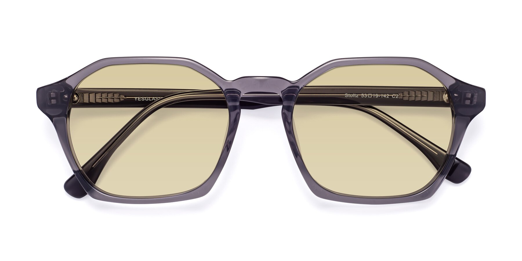 Folded Front of Stoltz in Translucent Gray with Light Champagne Tinted Lenses