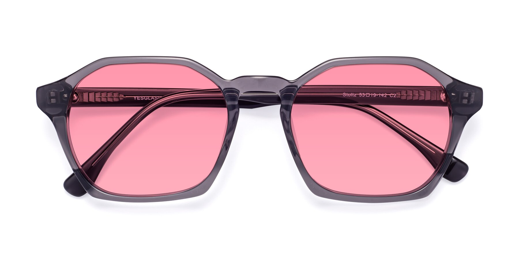 Folded Front of Stoltz in Translucent Gray with Pink Tinted Lenses
