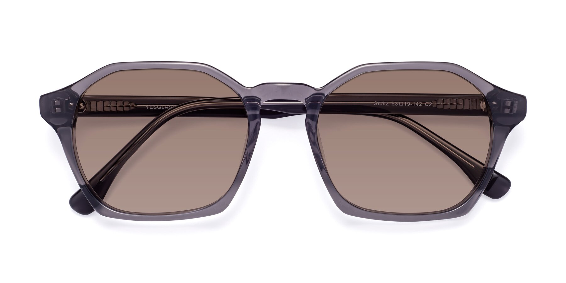 Folded Front of Stoltz in Translucent Gray with Medium Brown Tinted Lenses