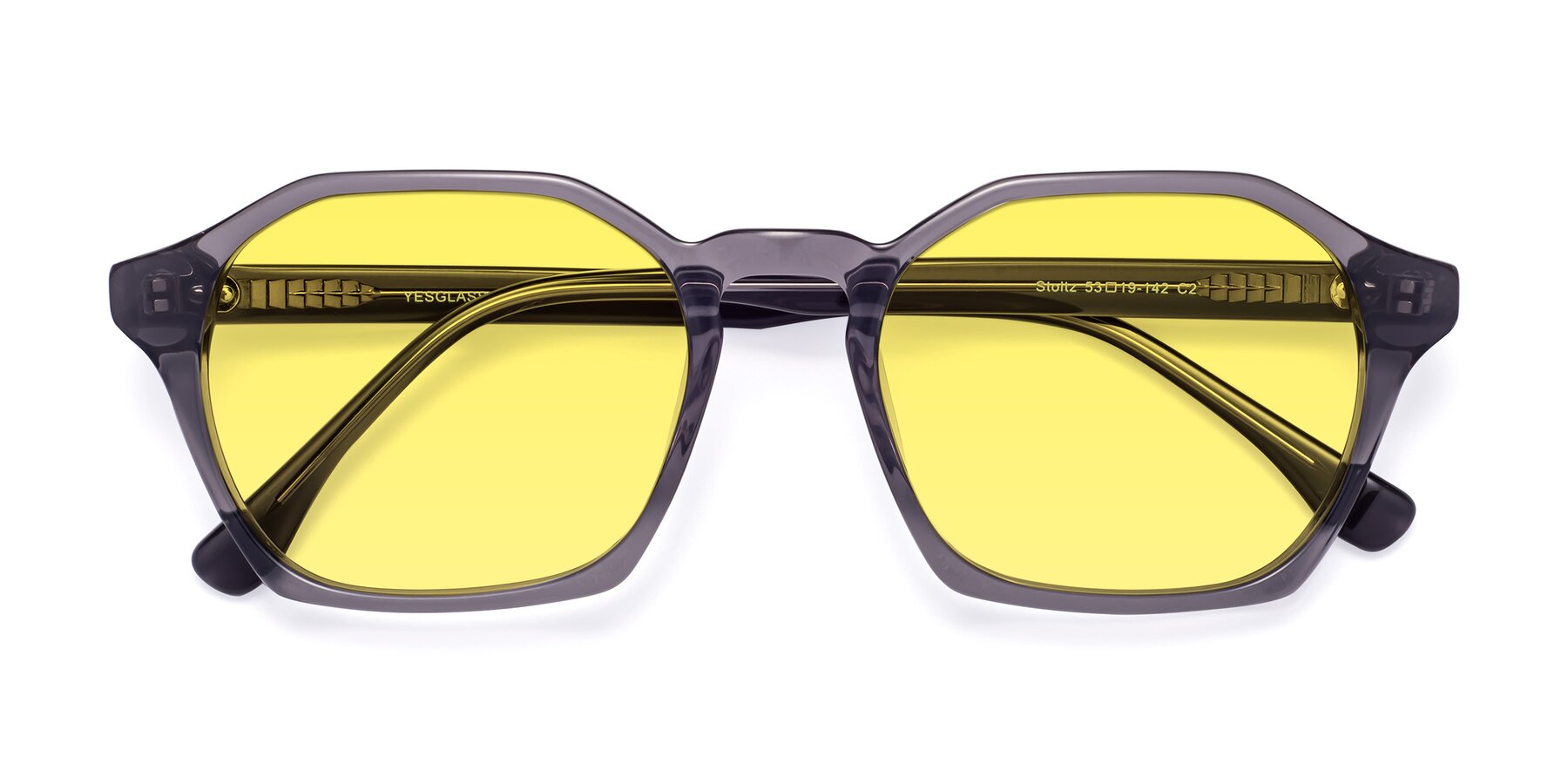 Folded Front of Stoltz in Translucent Gray with Medium Yellow Tinted Lenses