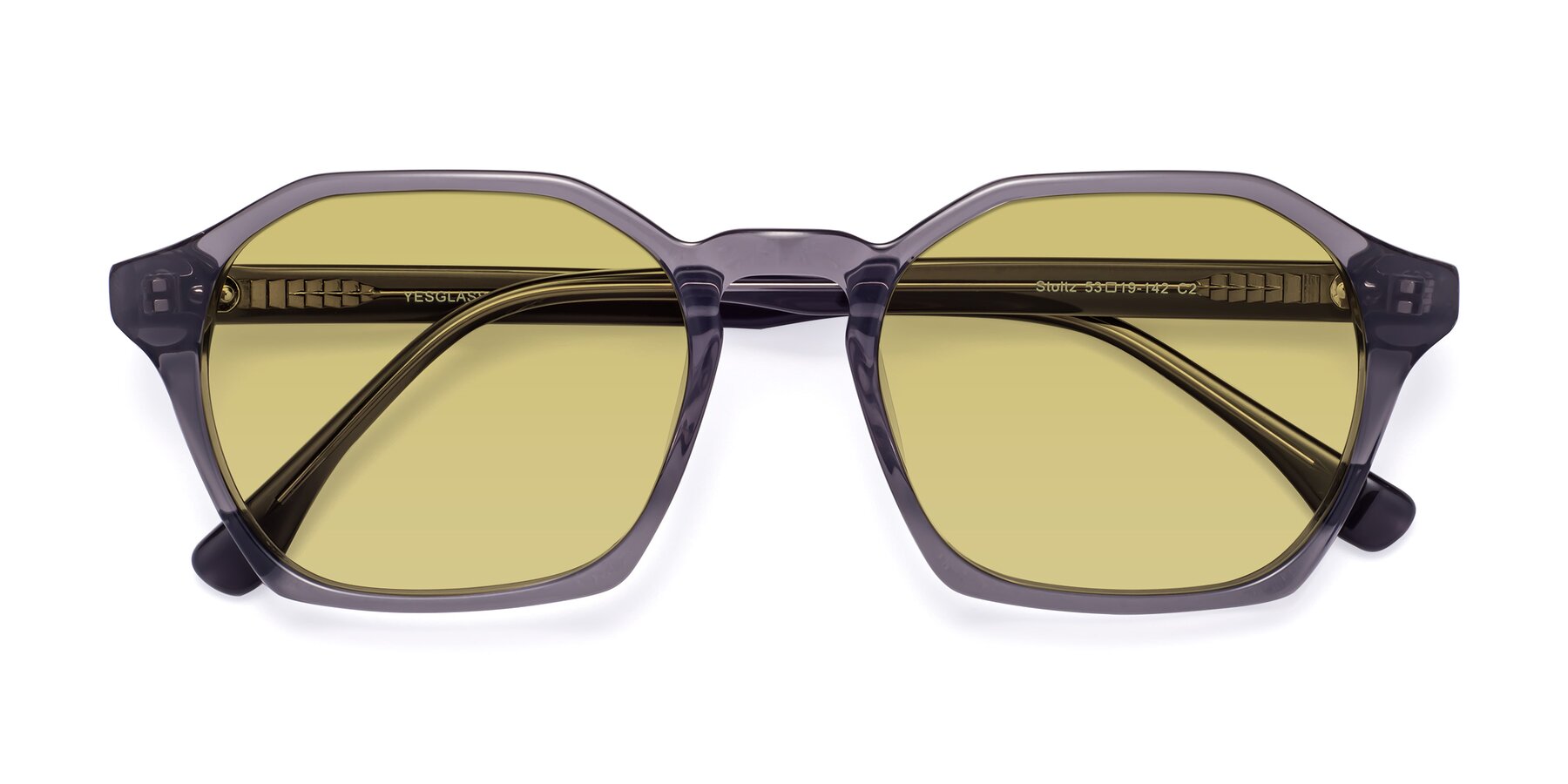 Folded Front of Stoltz in Translucent Gray with Medium Champagne Tinted Lenses
