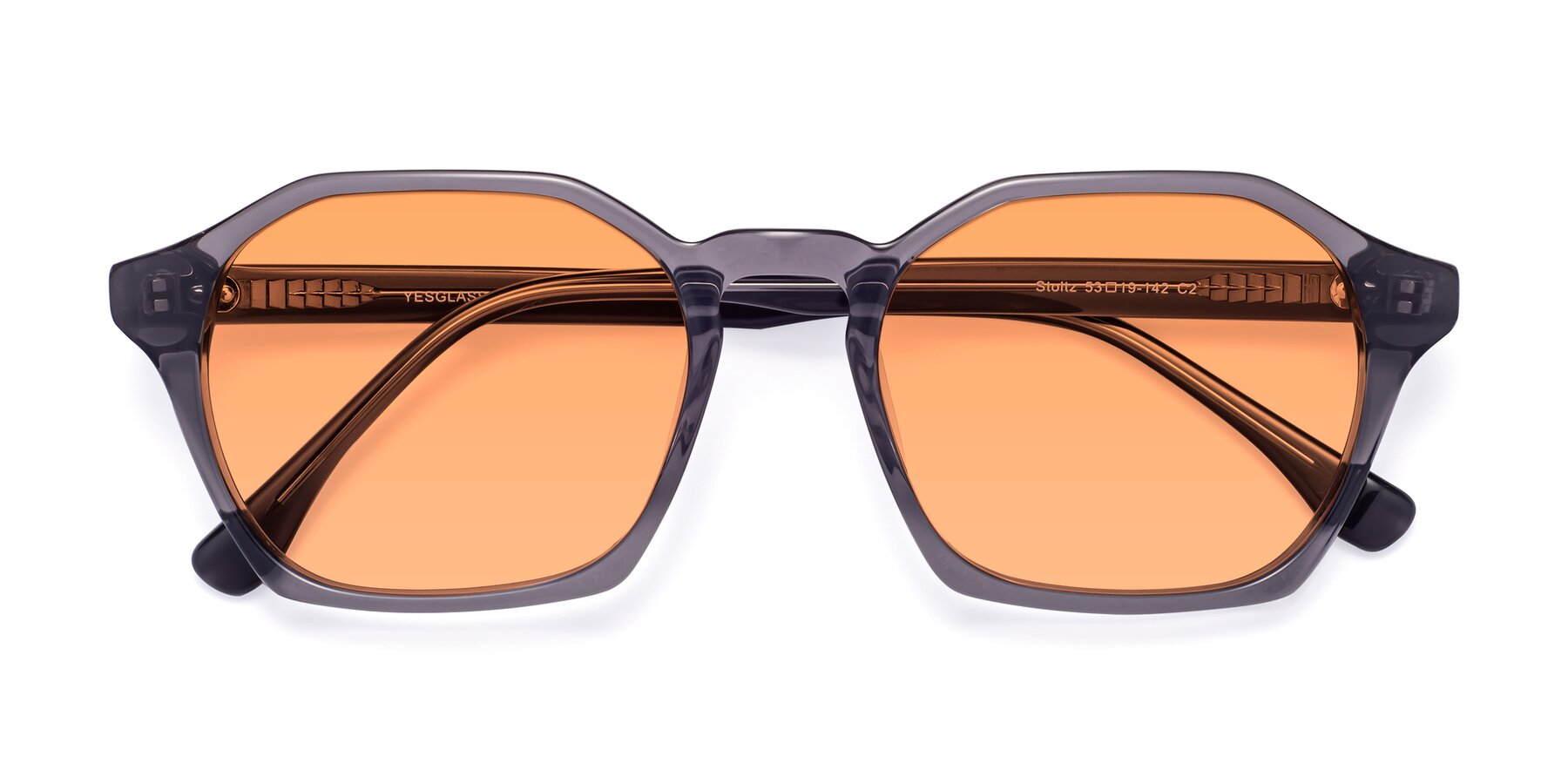 Folded Front of Stoltz in Translucent Gray with Medium Orange Tinted Lenses