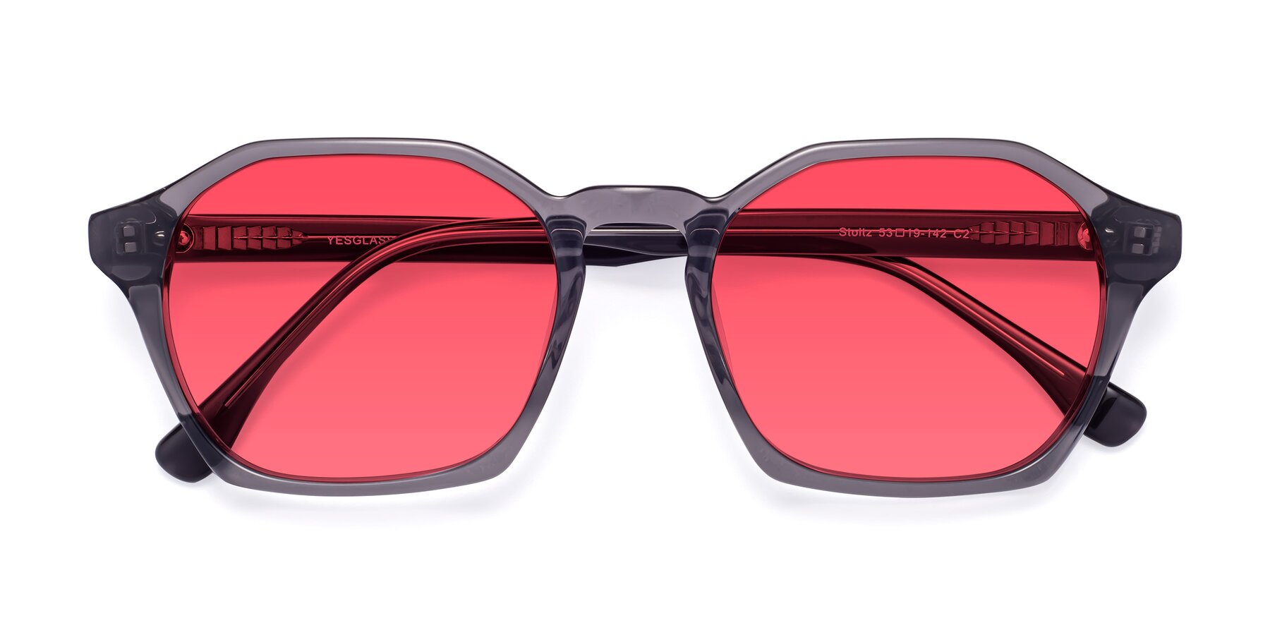 Folded Front of Stoltz in Translucent Gray with Red Tinted Lenses