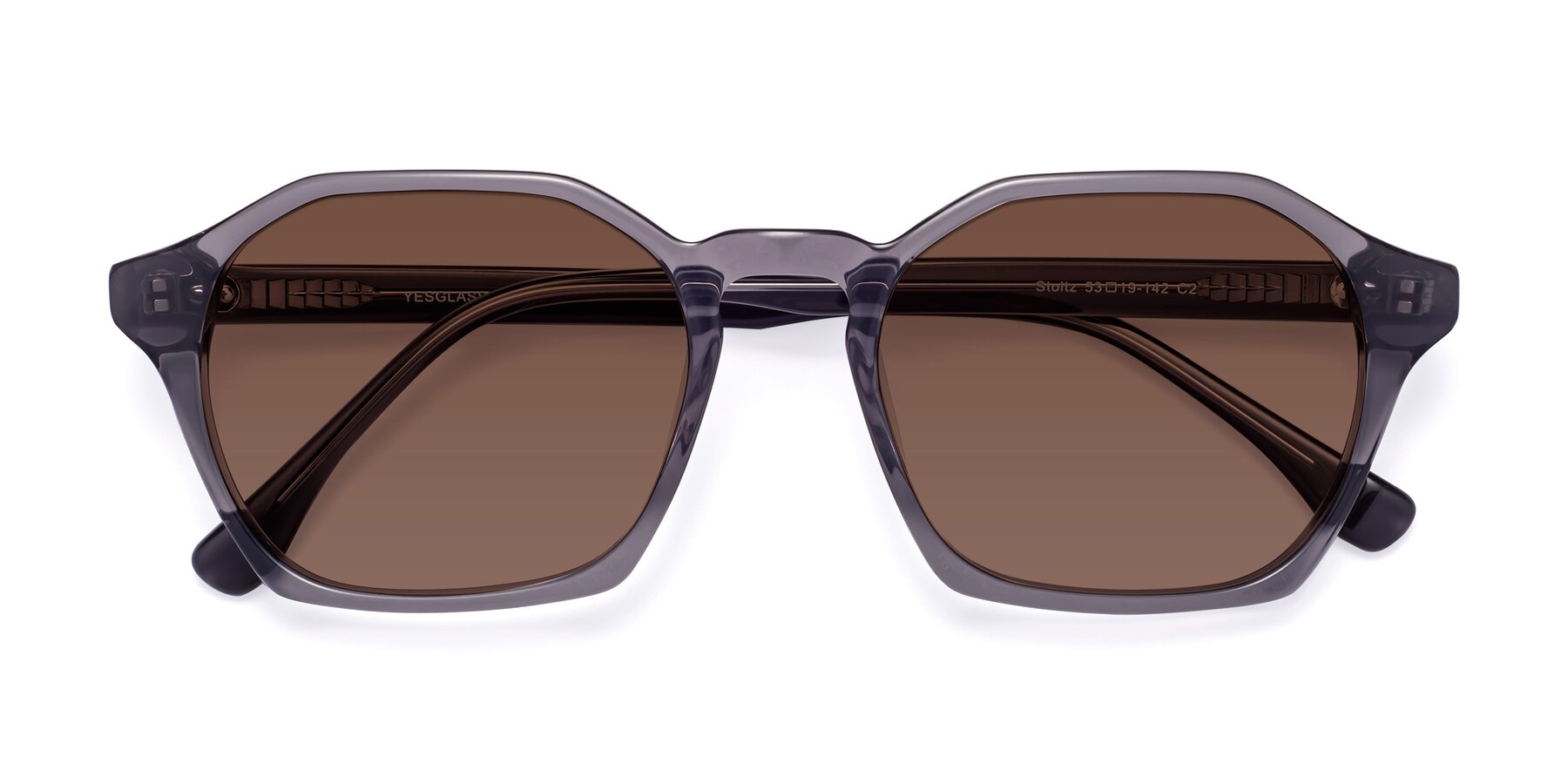 Folded Front of Stoltz in Translucent Gray with Brown Tinted Lenses