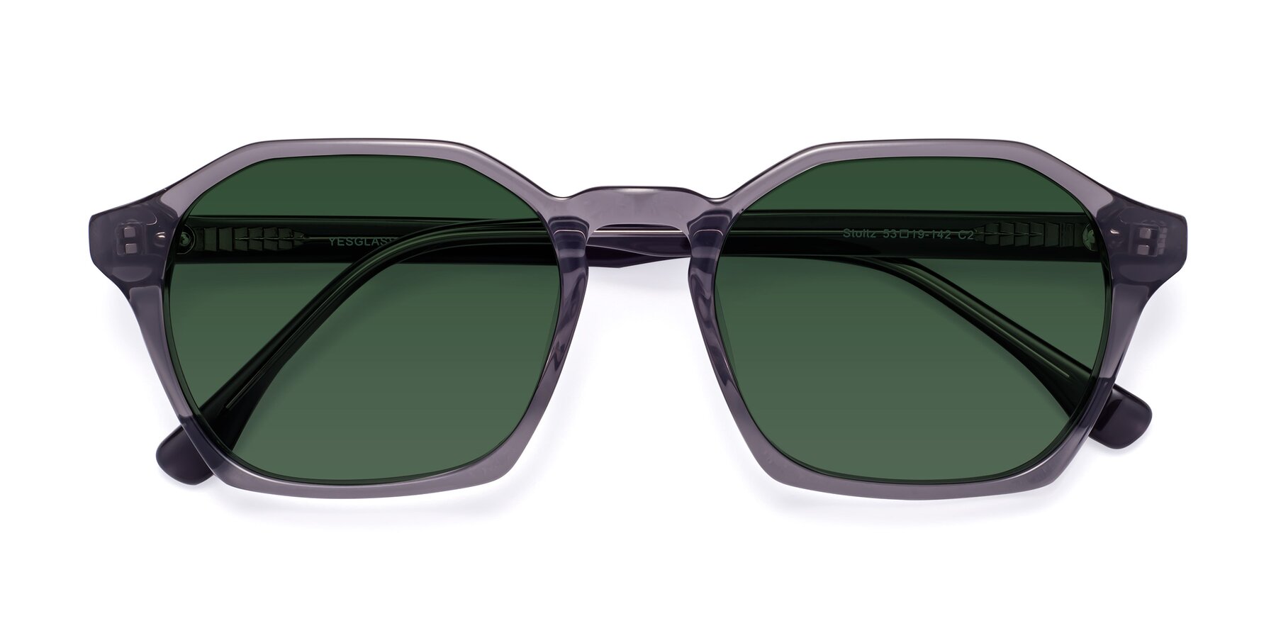 Folded Front of Stoltz in Translucent Gray with Green Tinted Lenses