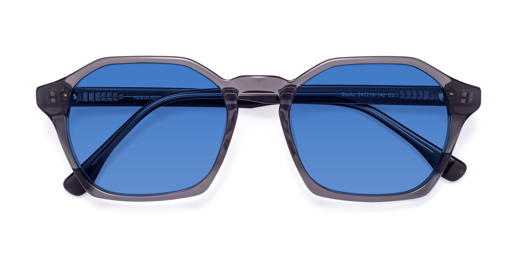 Folded Front of Stoltz in Translucent Gray with Blue Tinted Lenses