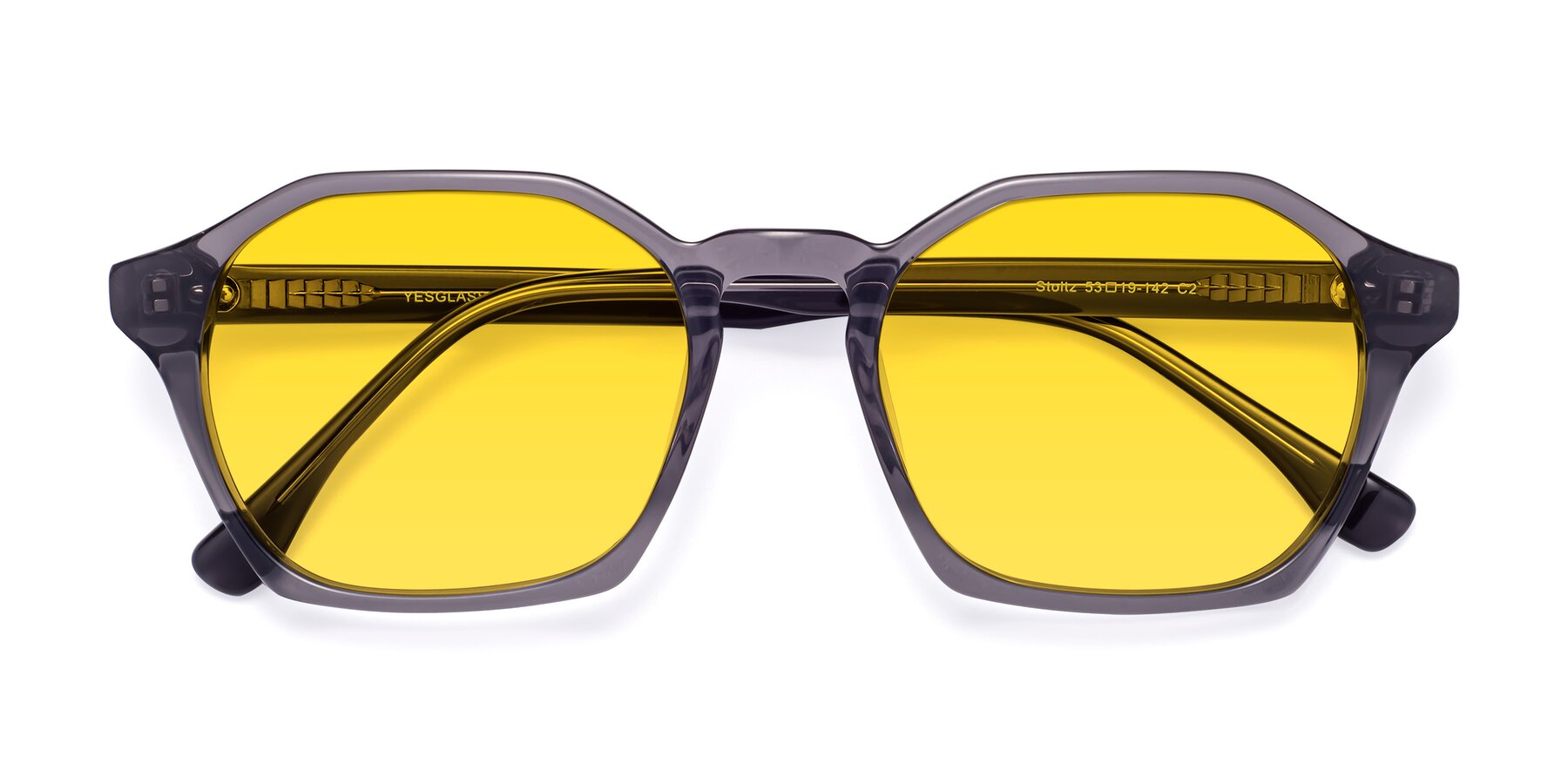 Folded Front of Stoltz in Translucent Gray with Yellow Tinted Lenses