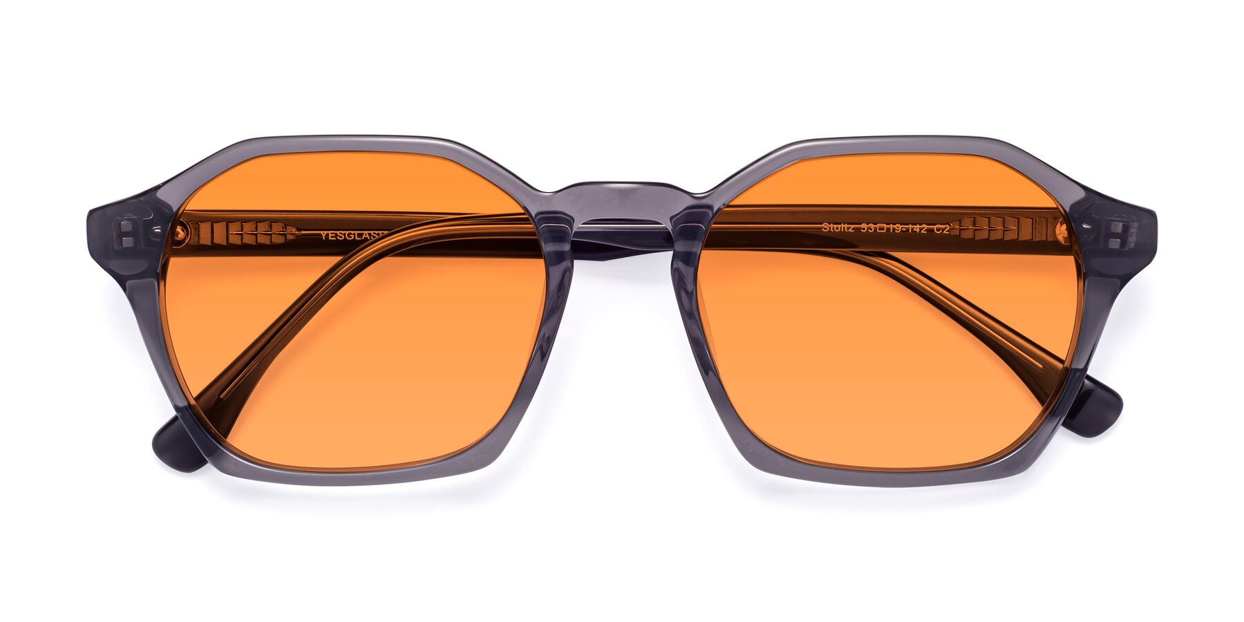 Folded Front of Stoltz in Translucent Gray with Orange Tinted Lenses